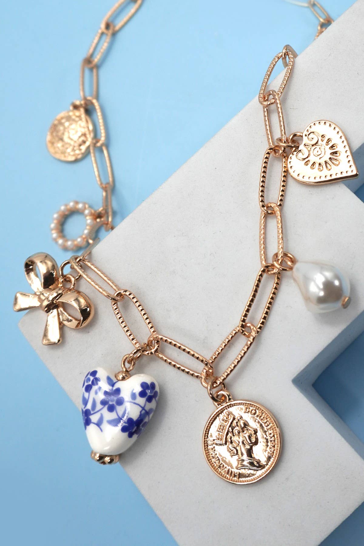 Porcelain Heart Charm Chain Necklace