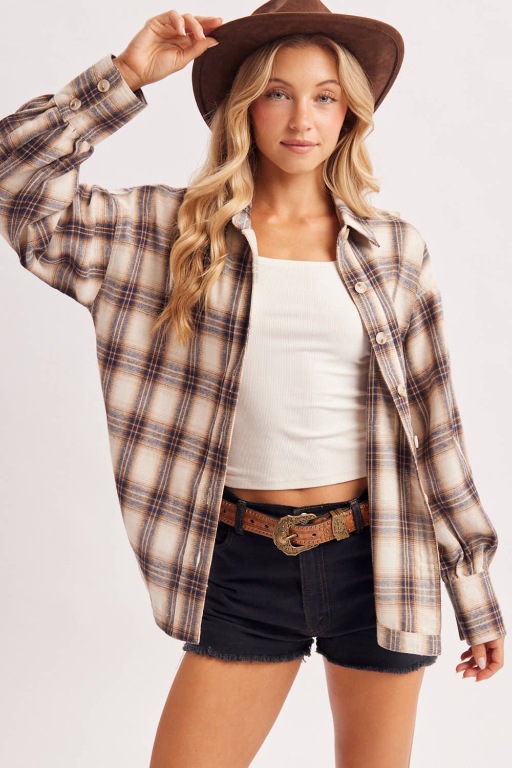 BUTTON DOWN FLANNEL PLAID SHIRT TOP