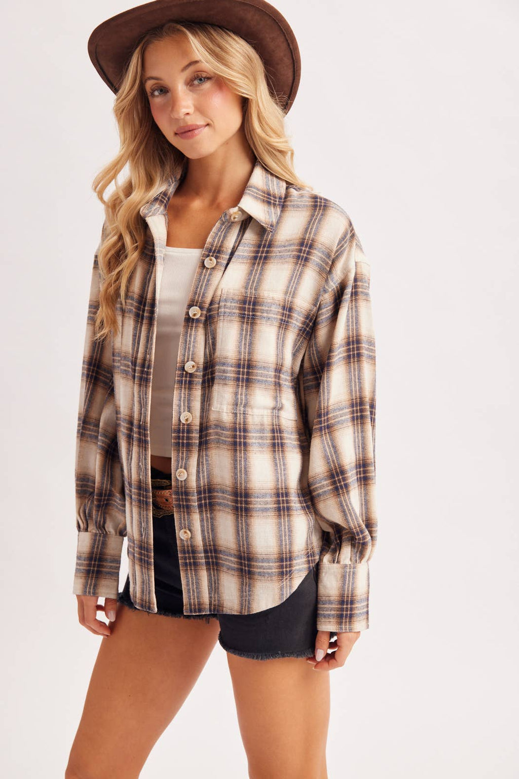 BUTTON DOWN FLANNEL PLAID SHIRT TOP