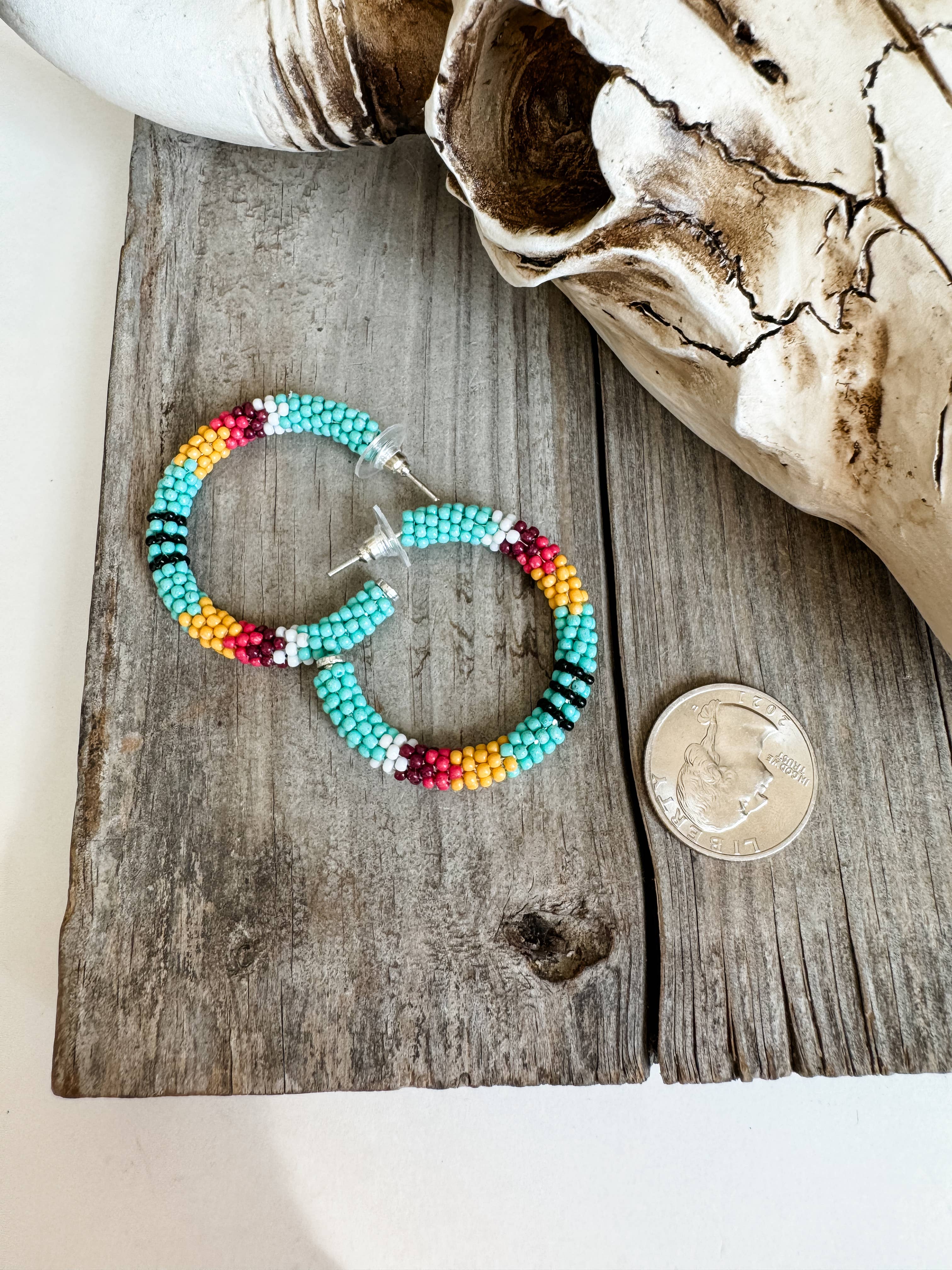 Western Aztec Seed Bead Hoop Earrings
