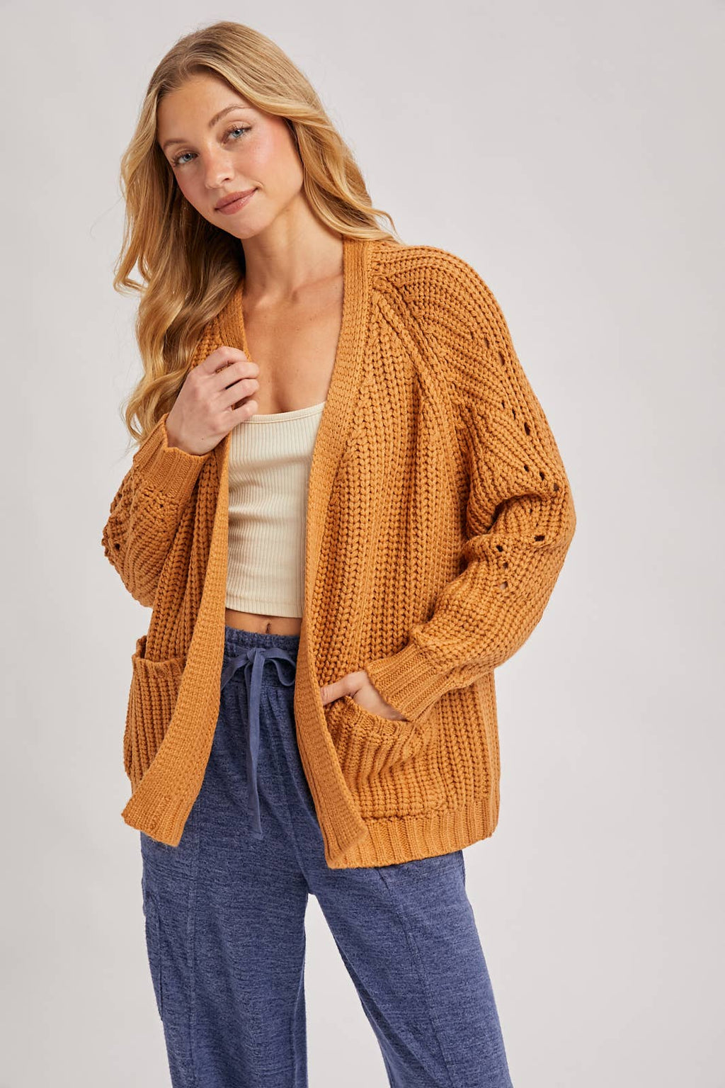 CHUNKY POINTELLE OPEN FRONT CARDIGAN