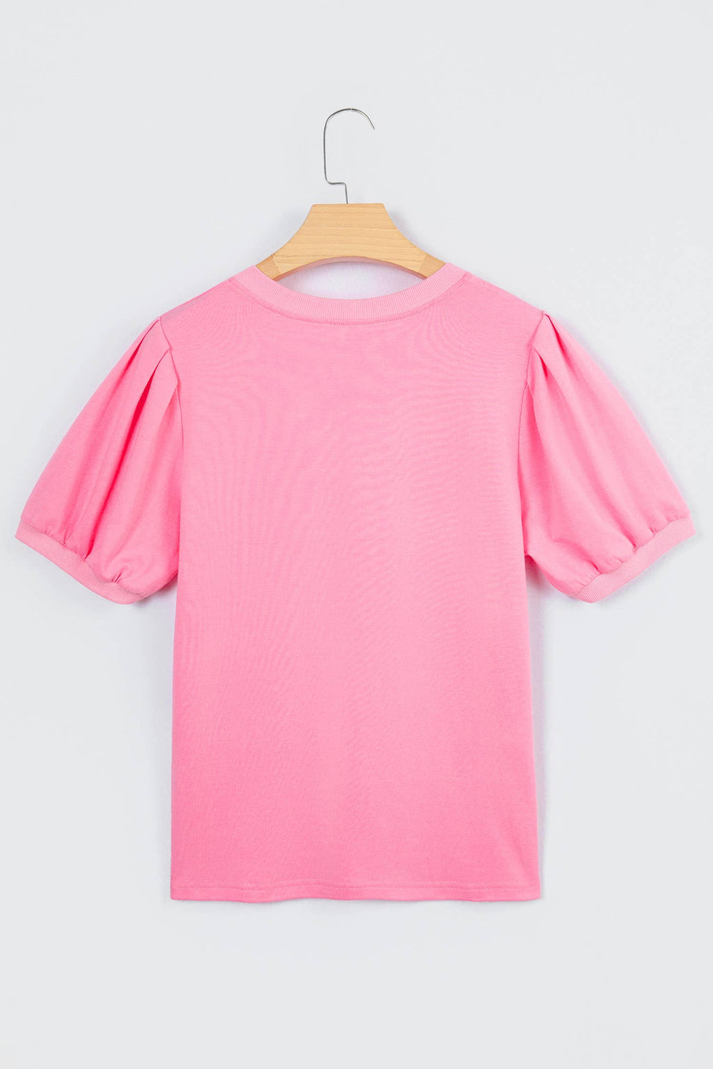 Solid Color V Neck Short Puff Sleeve Blouse