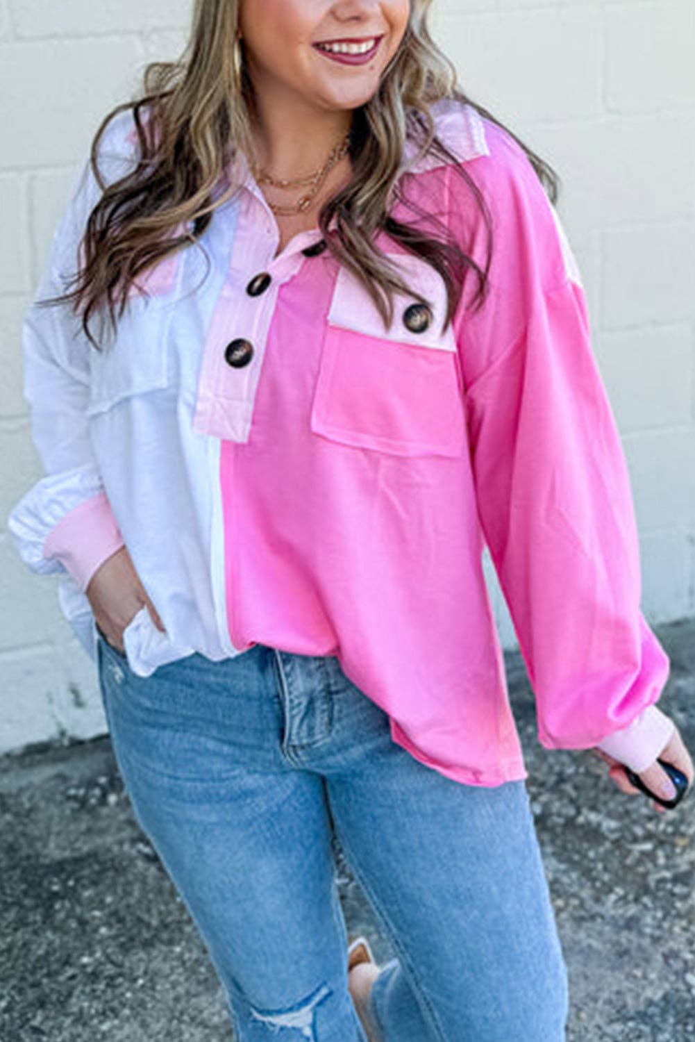 Plus Size Colorblock Chest Pocket Sweatshirt