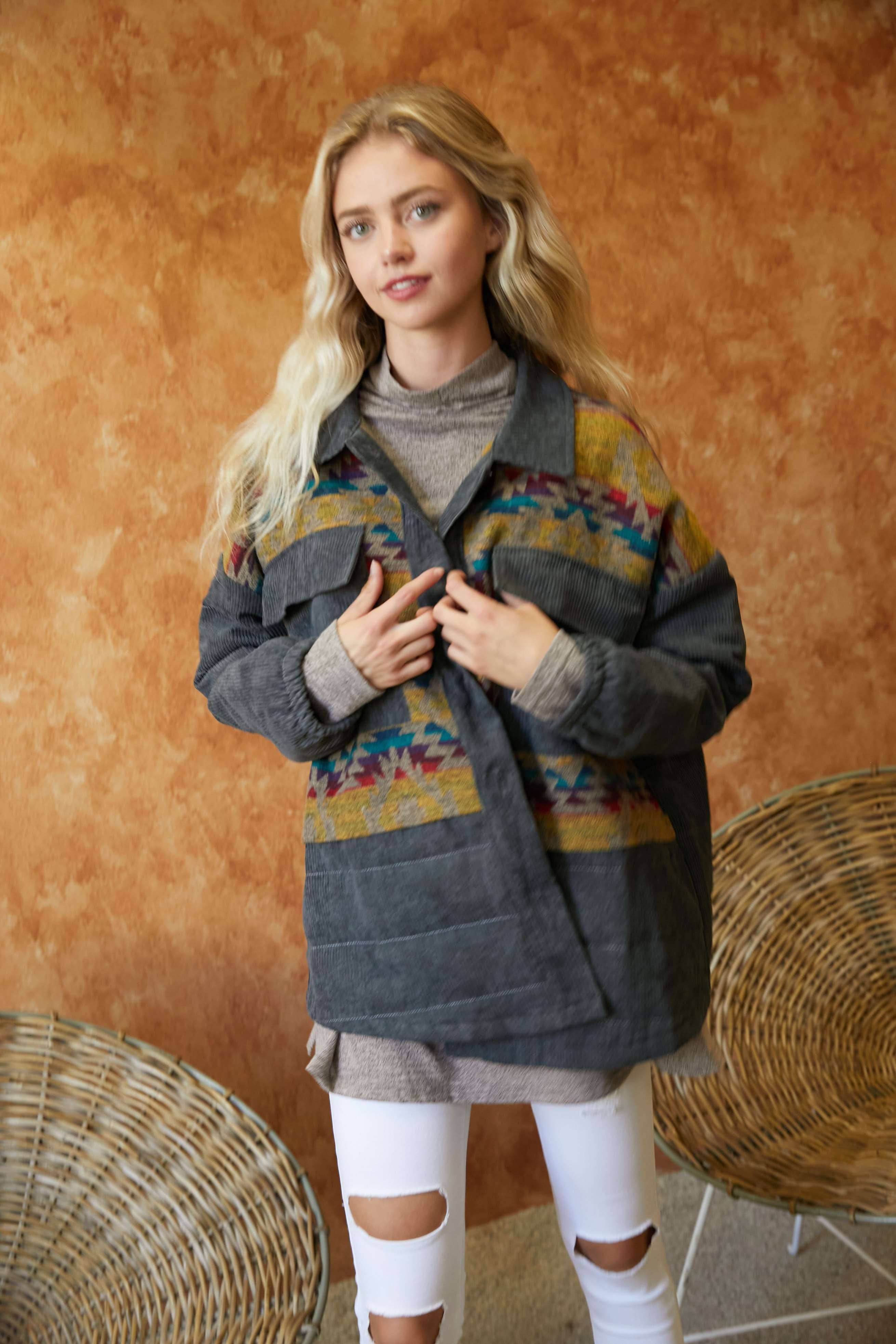 PLUS FRONT POCKET BUTTON FRONT JACKET