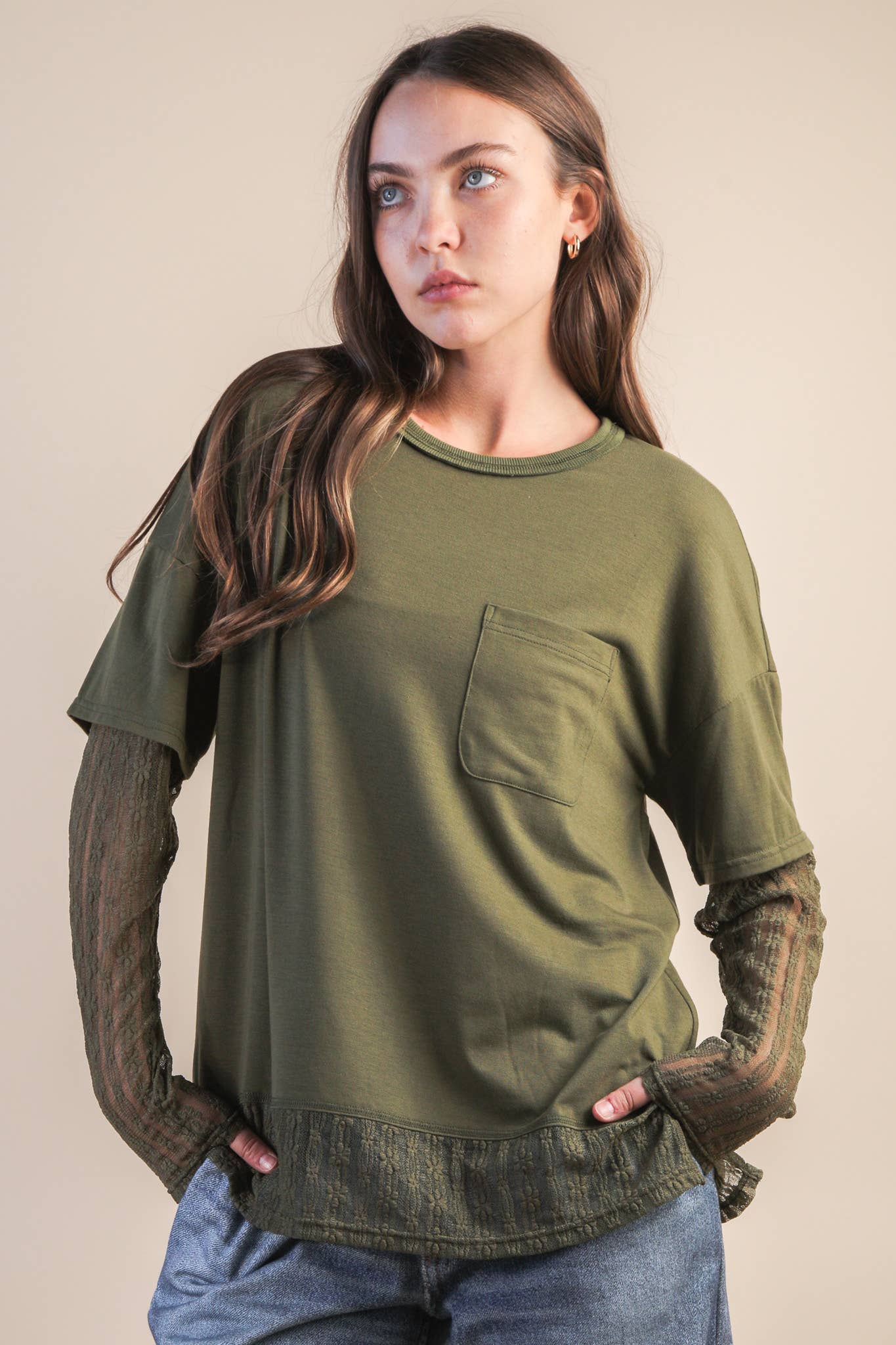 Oversized Casual Knit Top W/ Lace