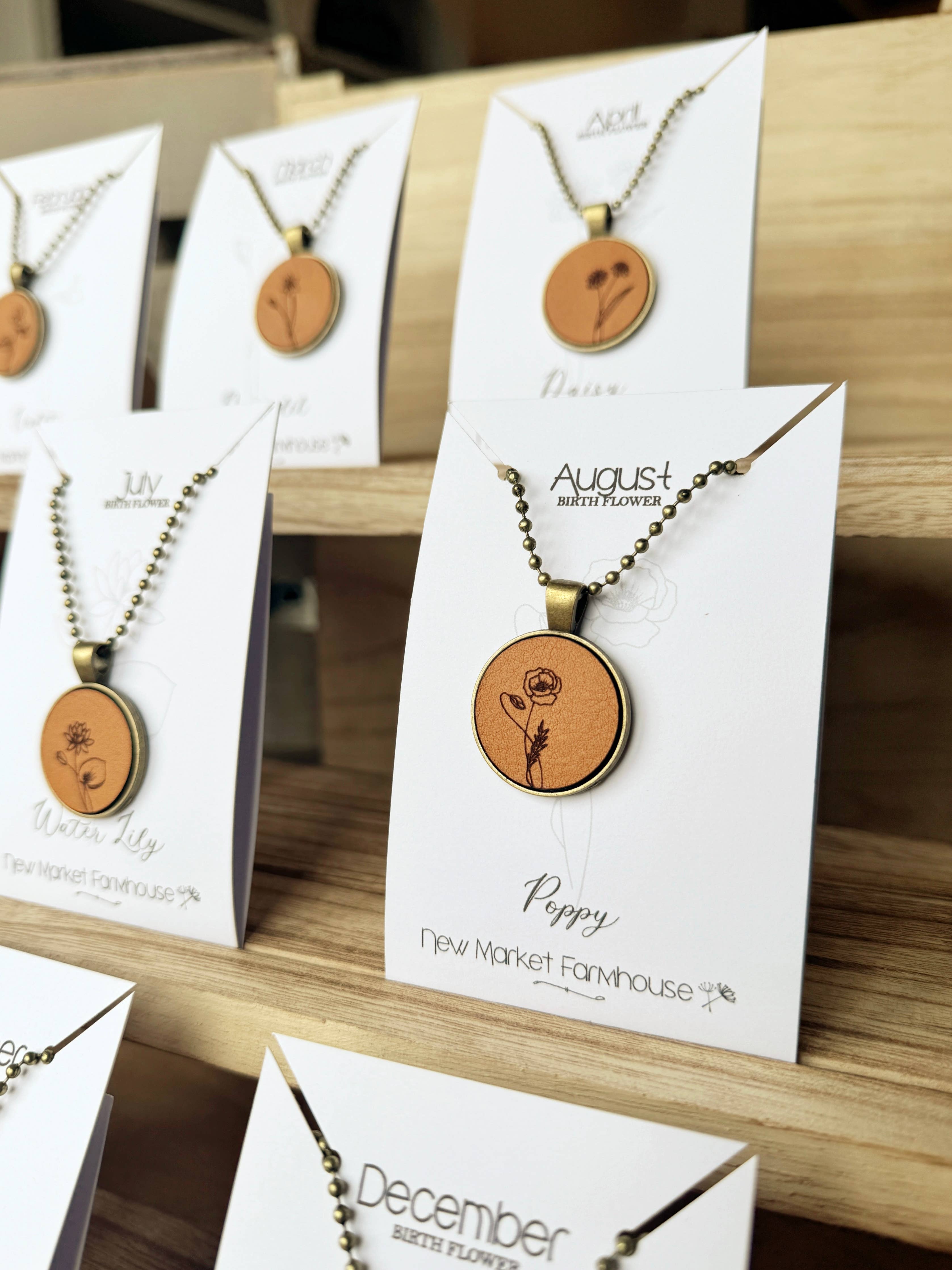 Birth Month Flower Necklaces - Leather Pendant Necklace Set