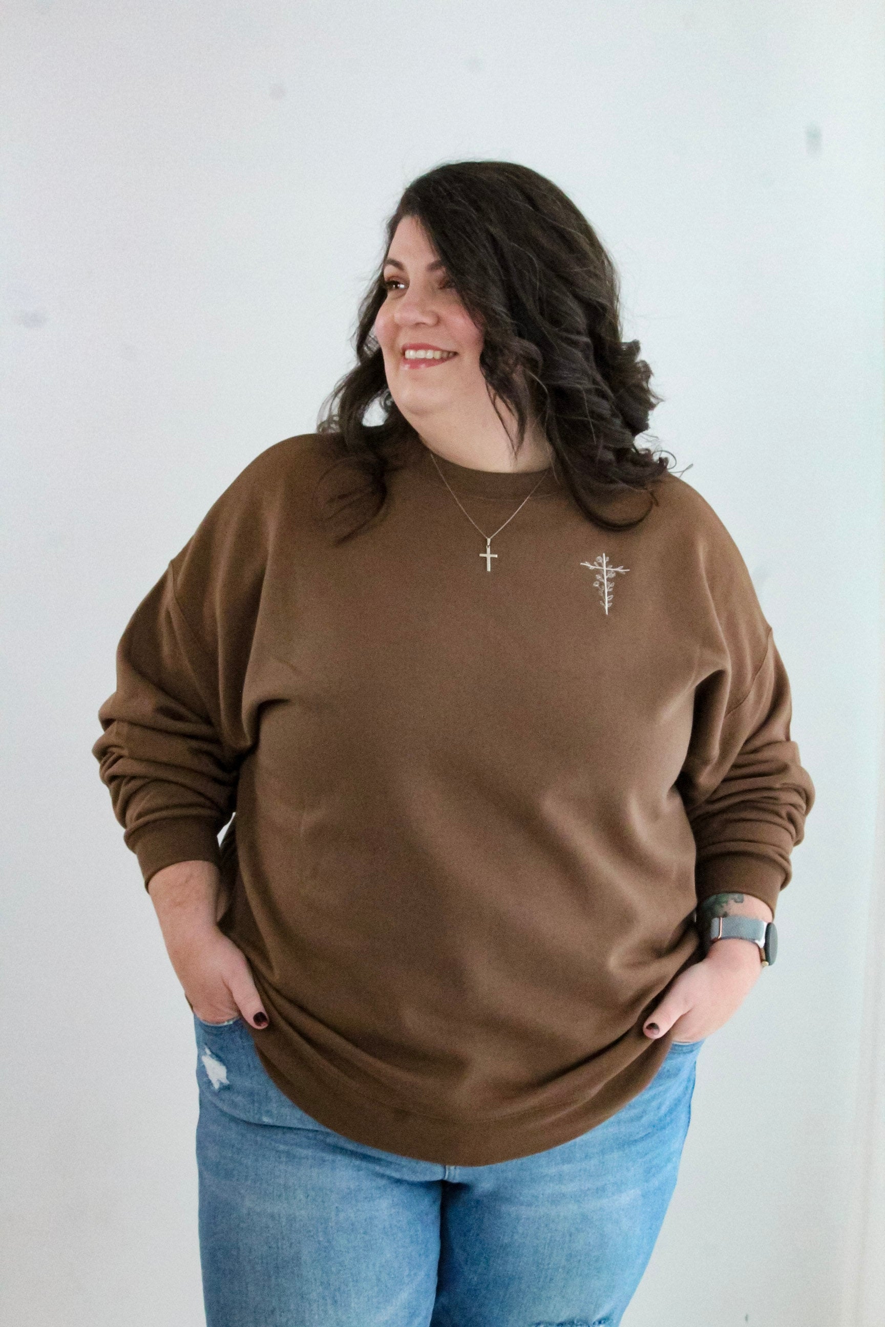 Embroidered Floral Cross Sweatshirt