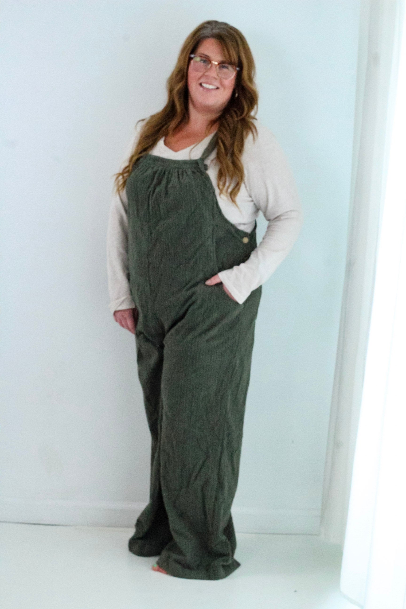 Corduroy Pocketed Wide Leg Loose Fit Overall