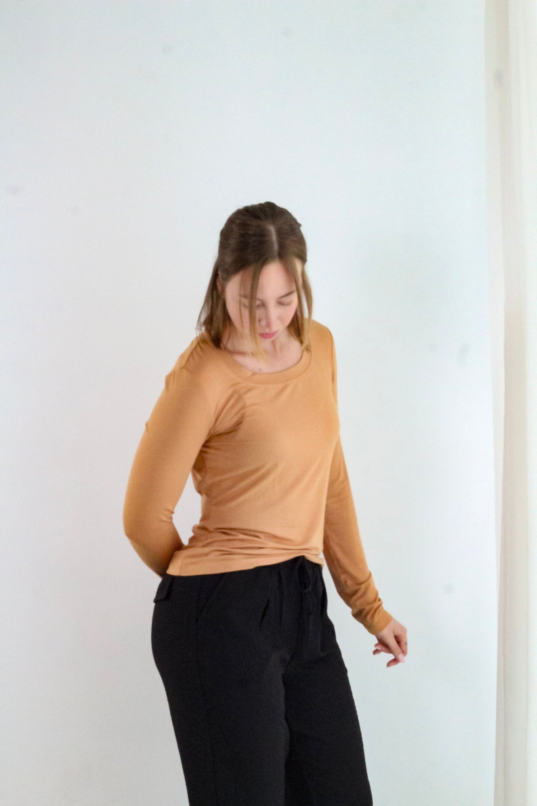 Solid Color Long Sleeve Fitted Top