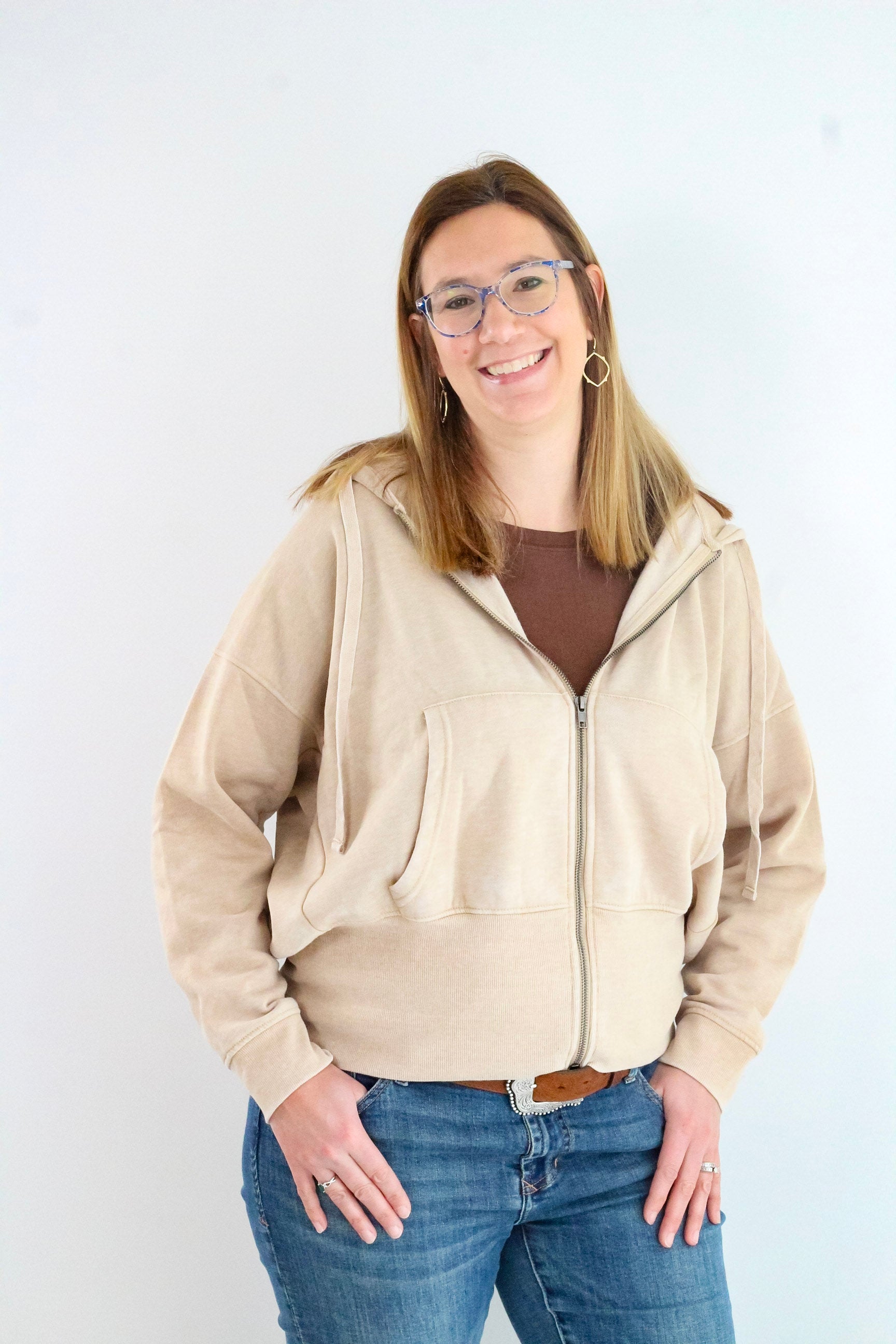 Fleece Hoodie Jacket with Tapered Sleeves