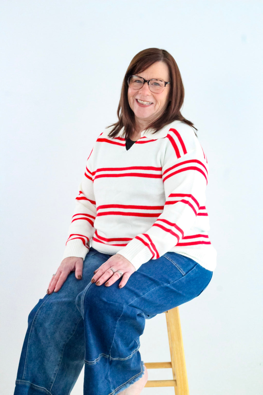 Casual Polo Collar Striped Contrast Sweater