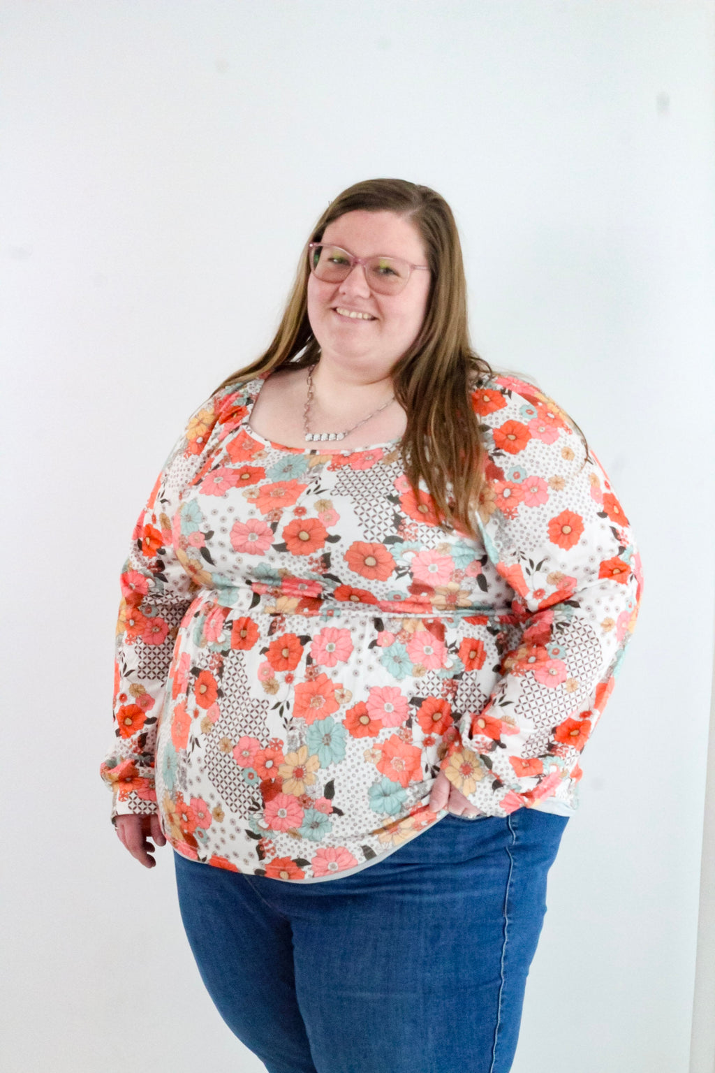 Floral Square Neck Peplum Blouse Plus Size