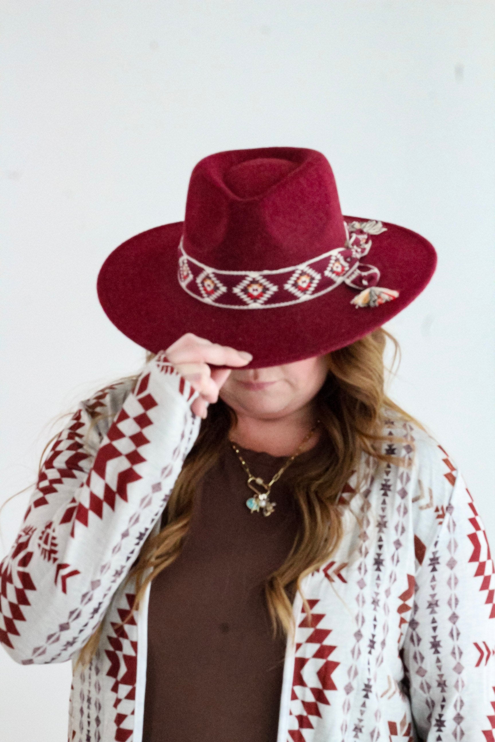 Aztec Trim Band Vegan Fabric C.C Panama Hat