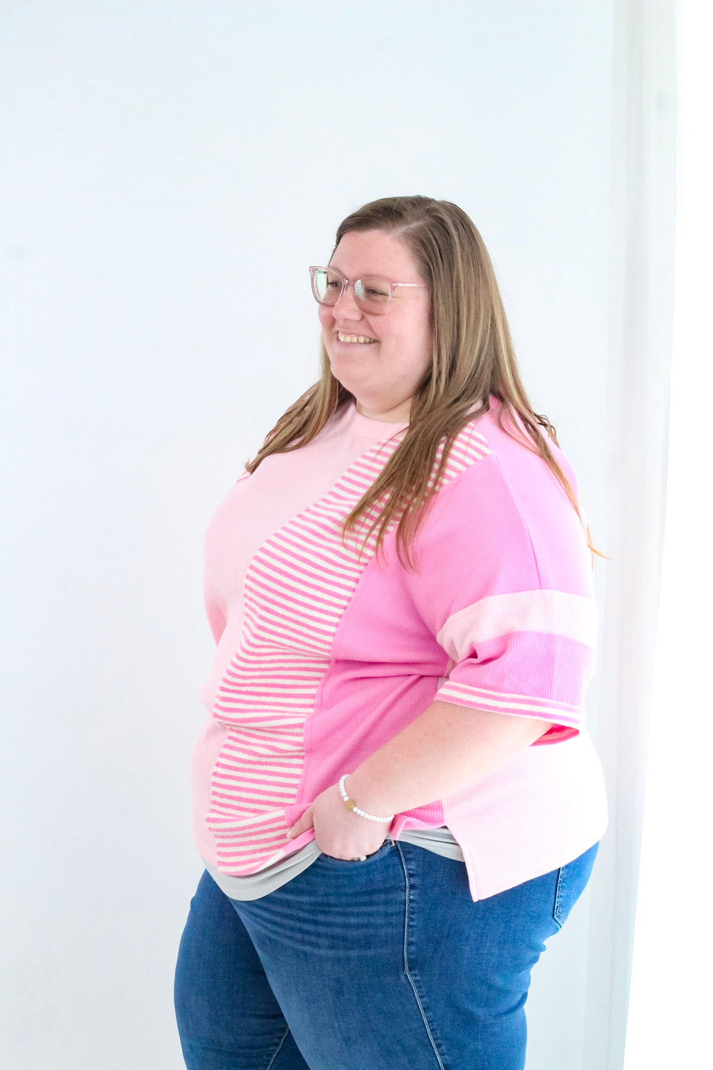 Plus Size Stripe Patchwork Colorblock T-Shirt
