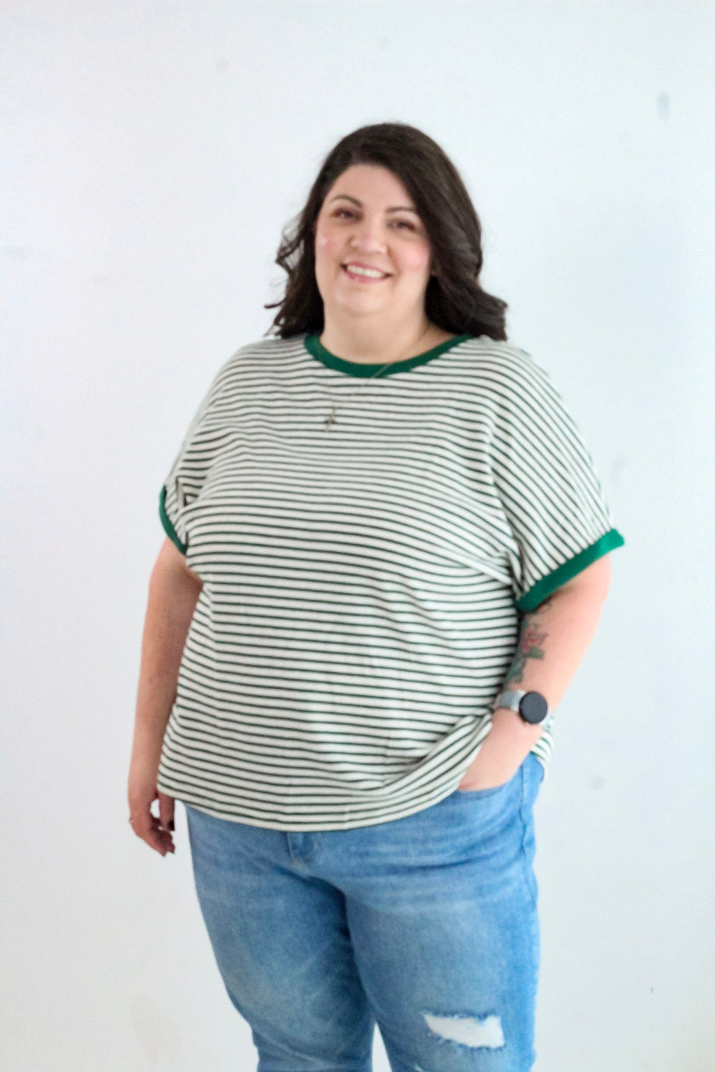 Plus Size Stripe Round Neck T-Shirt