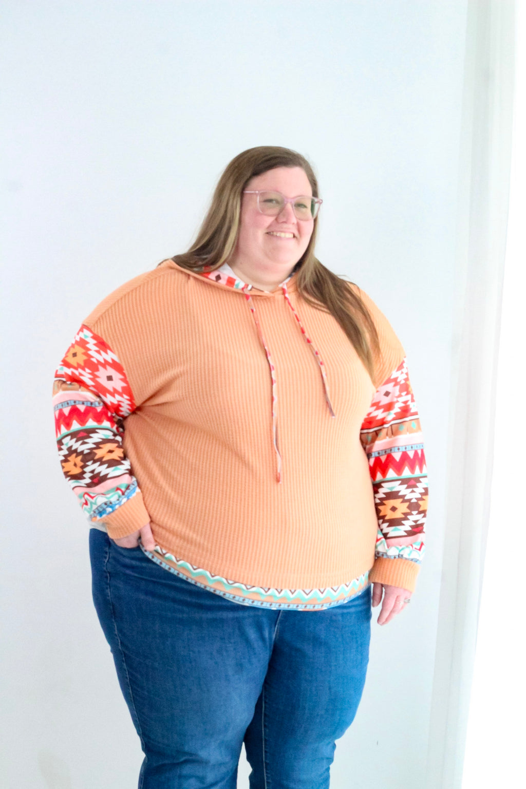Plus Size Aztec Waffle Knit Hoodie