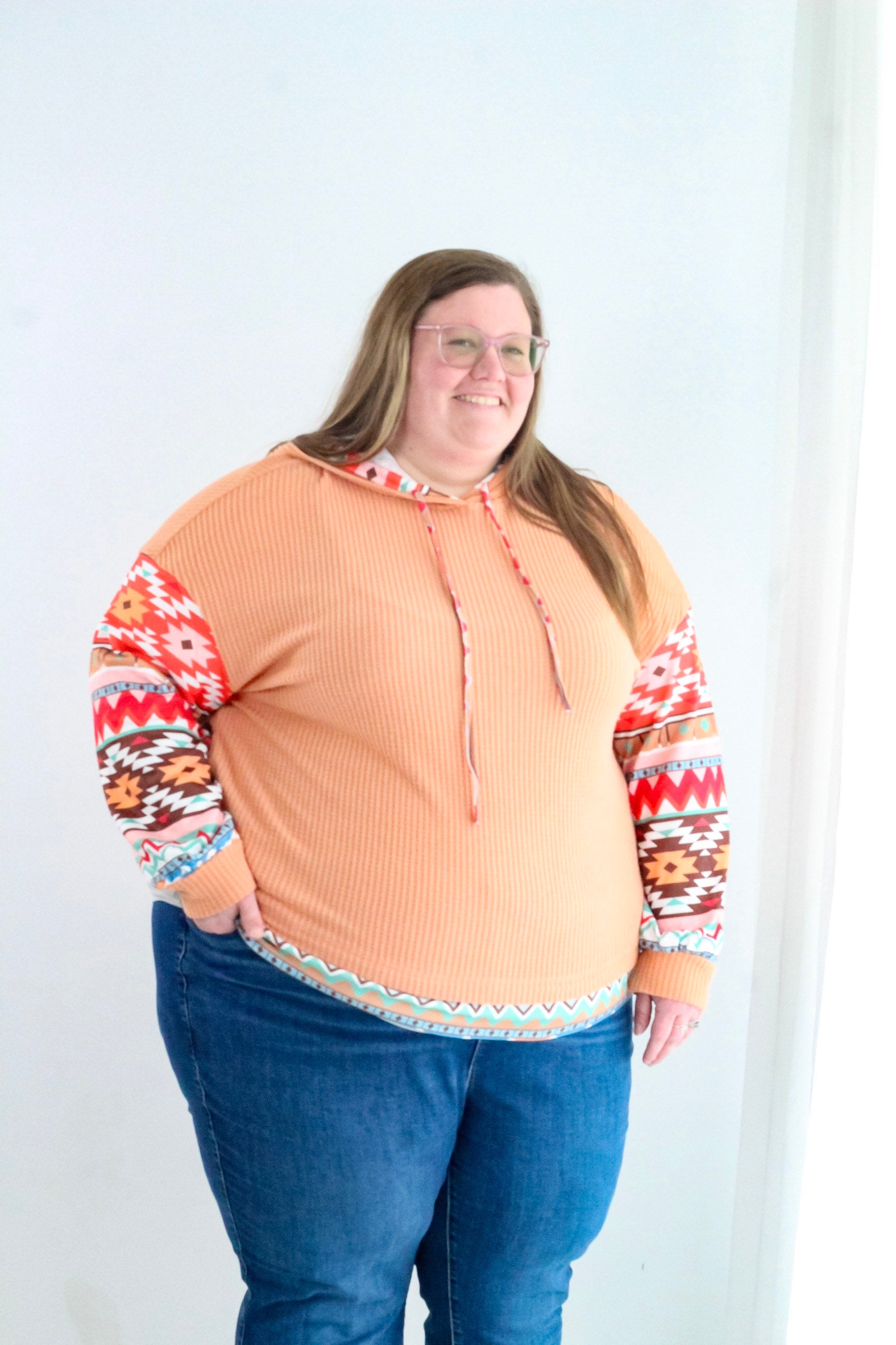 Plus Size Aztec Waffle Knit Hoodie