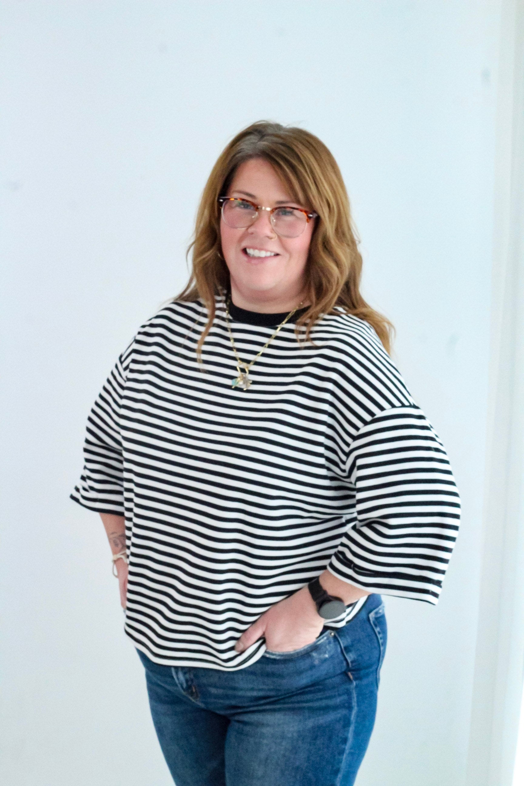 3/4 Sleeve Strip Back Cut Out Top