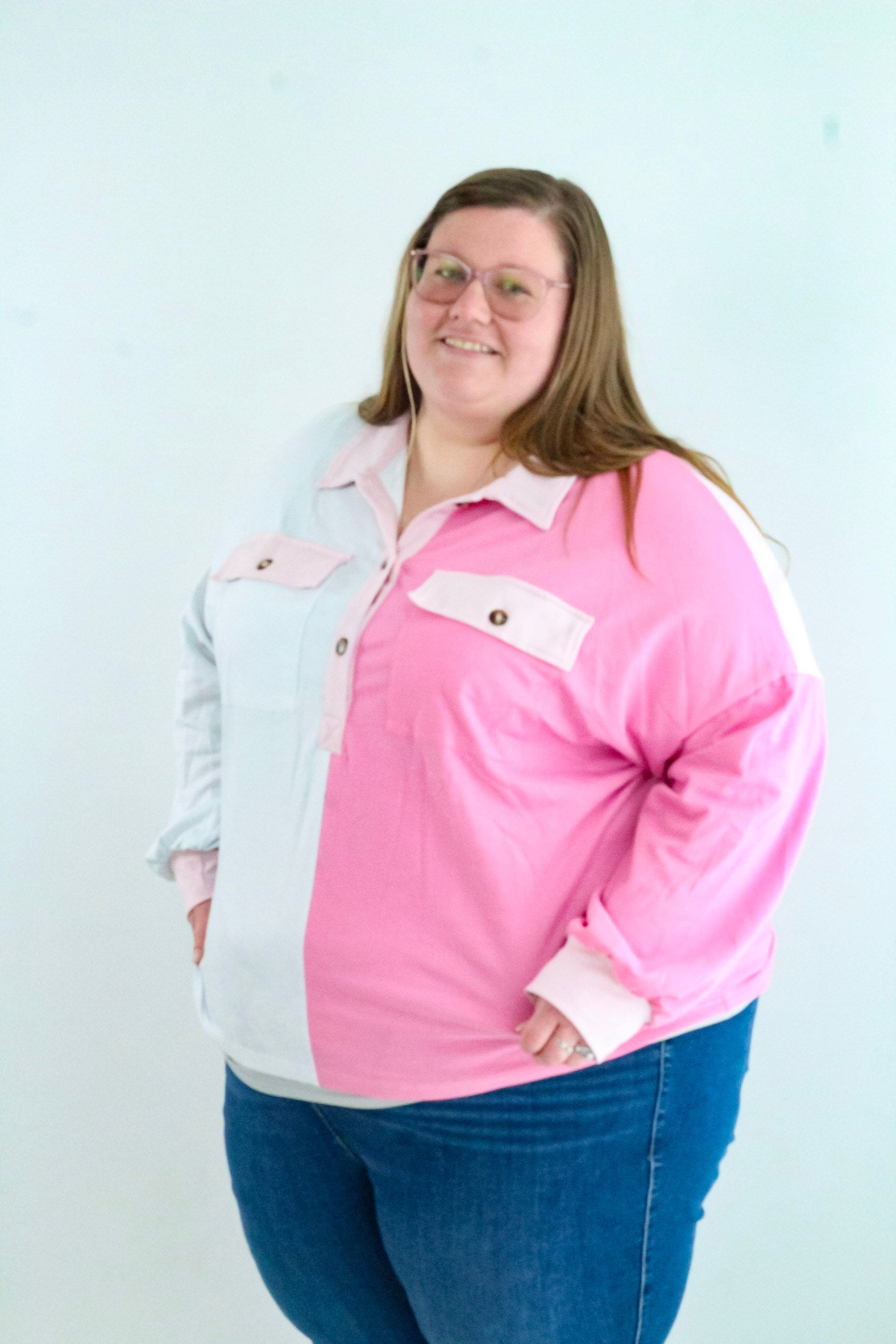 Plus Size Colorblock Chest Pocket Sweatshirt