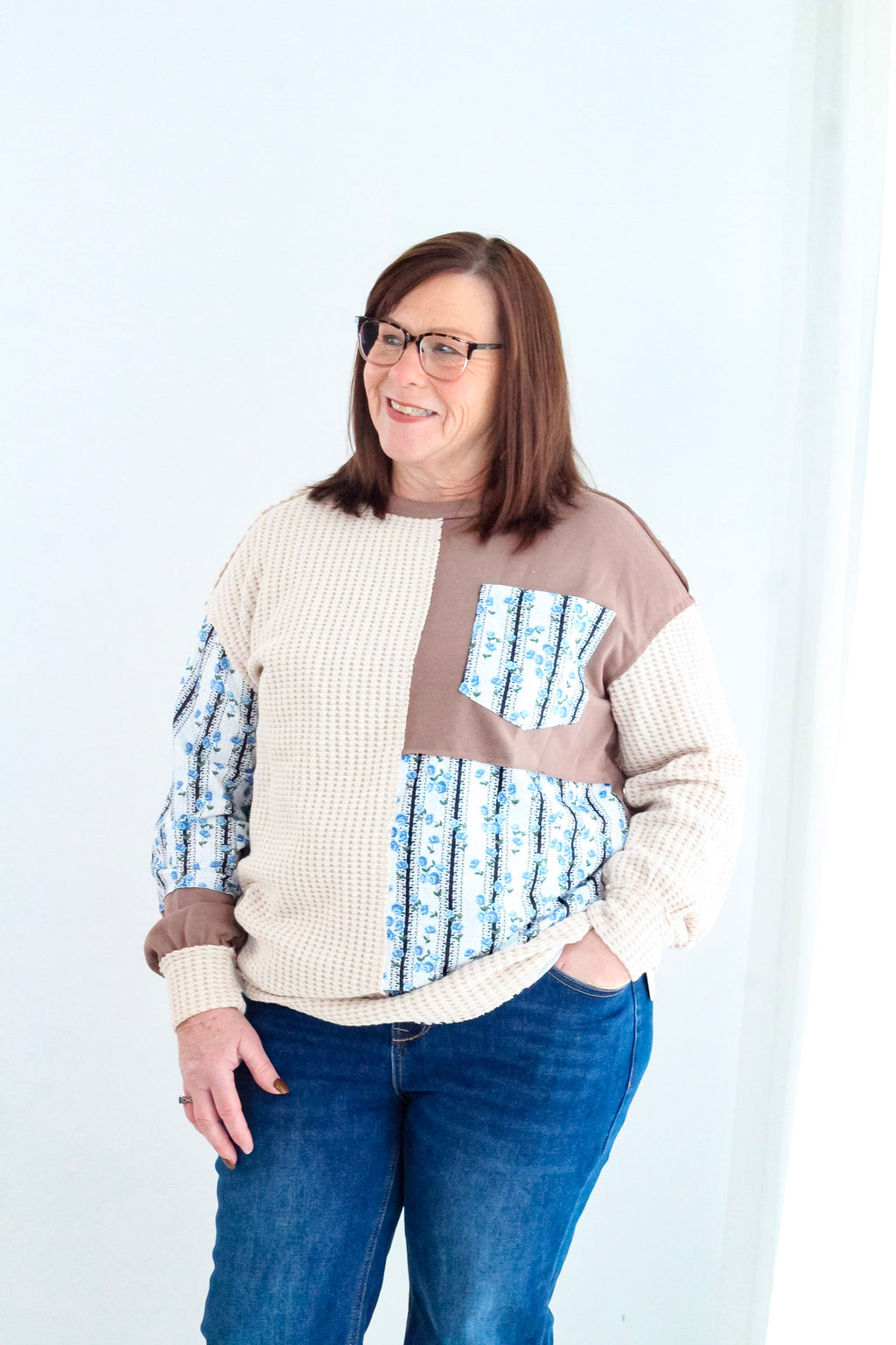 Vintage Patchwork Ditsy Floral Print Sweatshirt