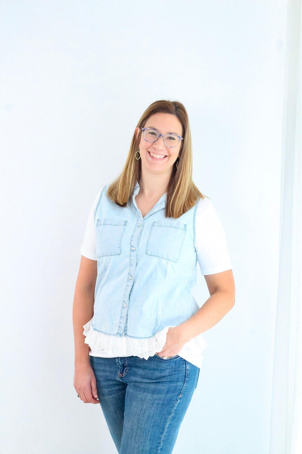 Denim Retro Western Patchwork Lace Hem Vest