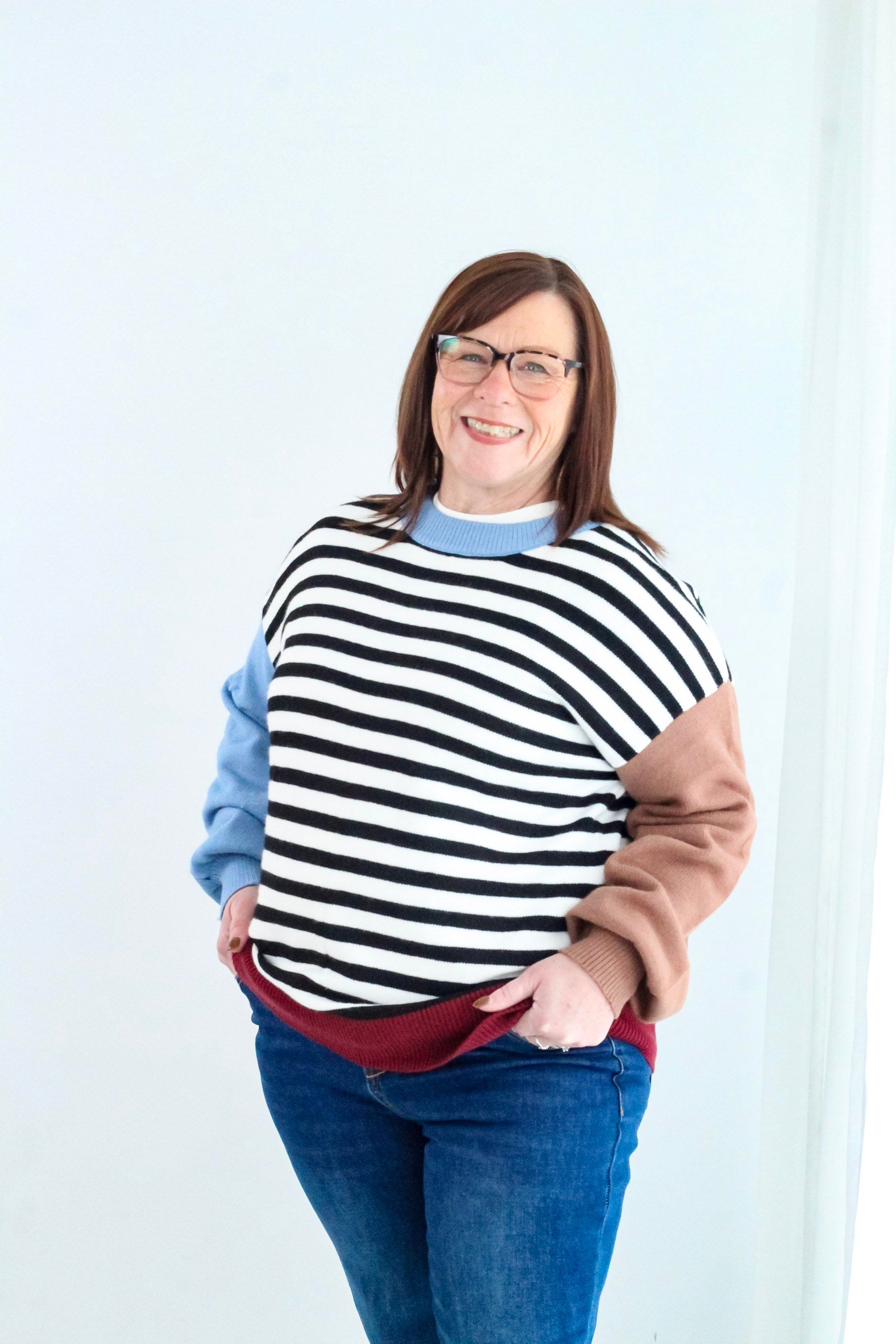 Color black Striped Panels Colorblock Sleeve Chic Sweater