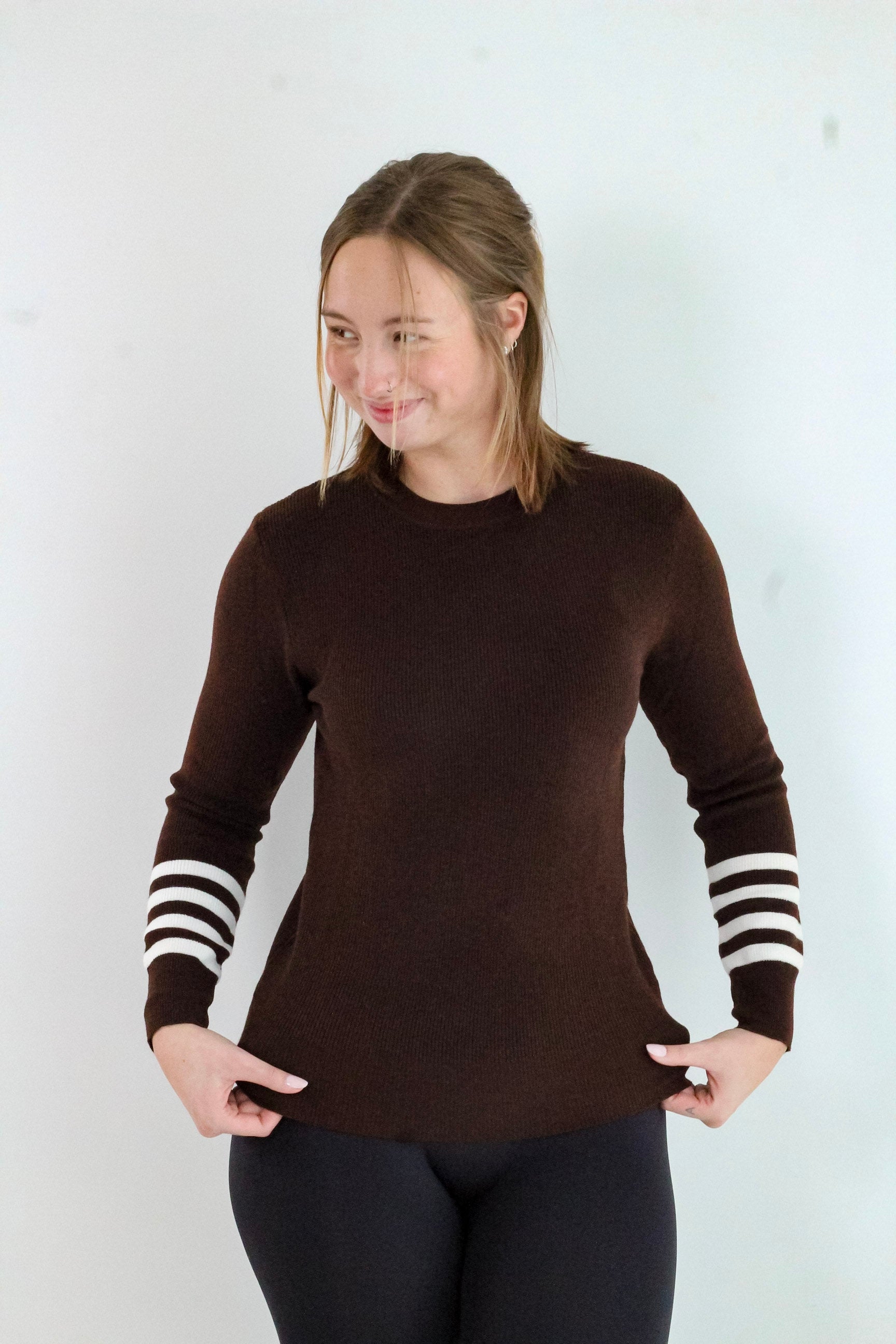 Daily Drop Shoulder Striped Sleeve Sweater Top