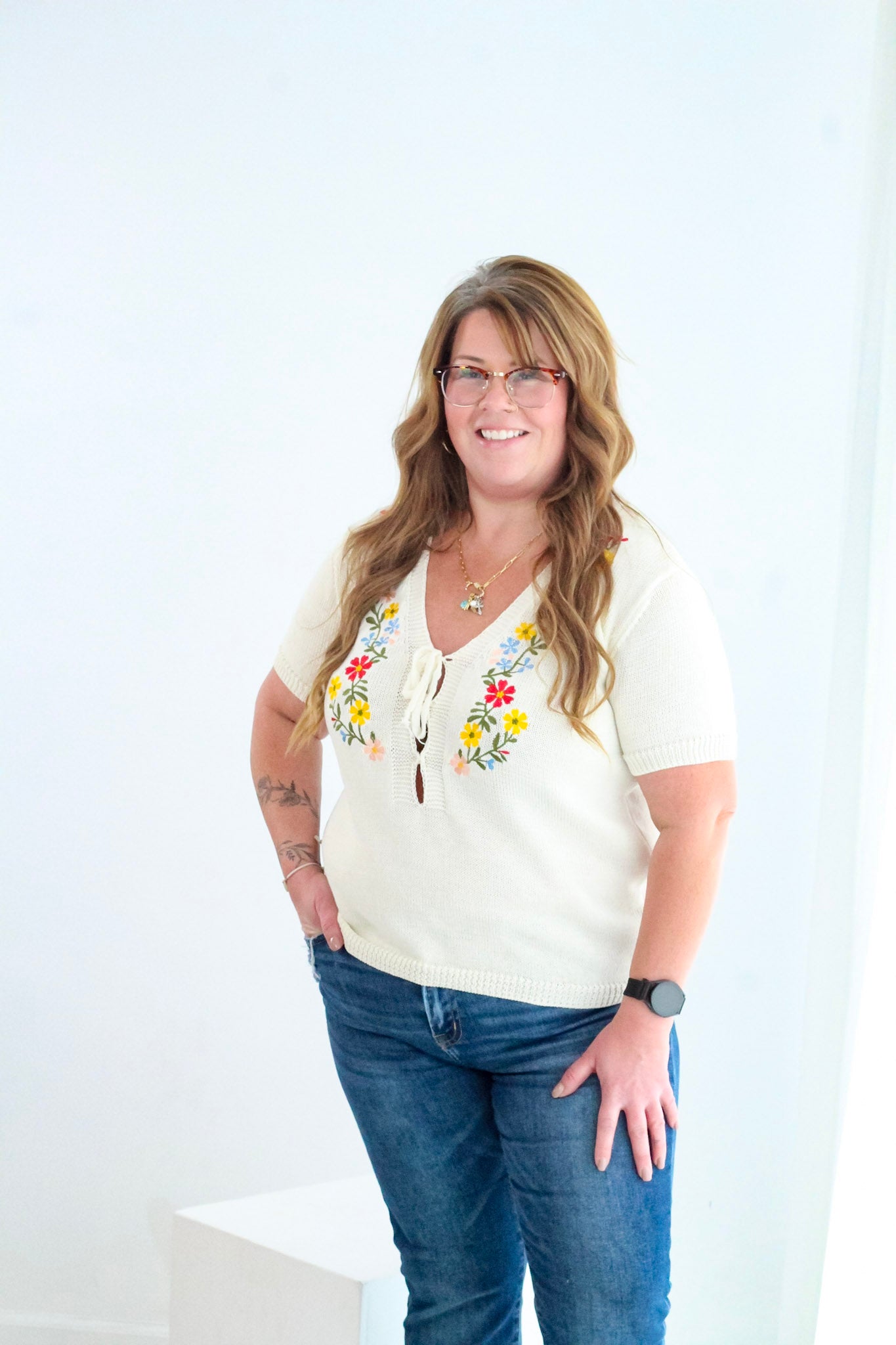 Knitted Bohemia Flower Embroidered Top