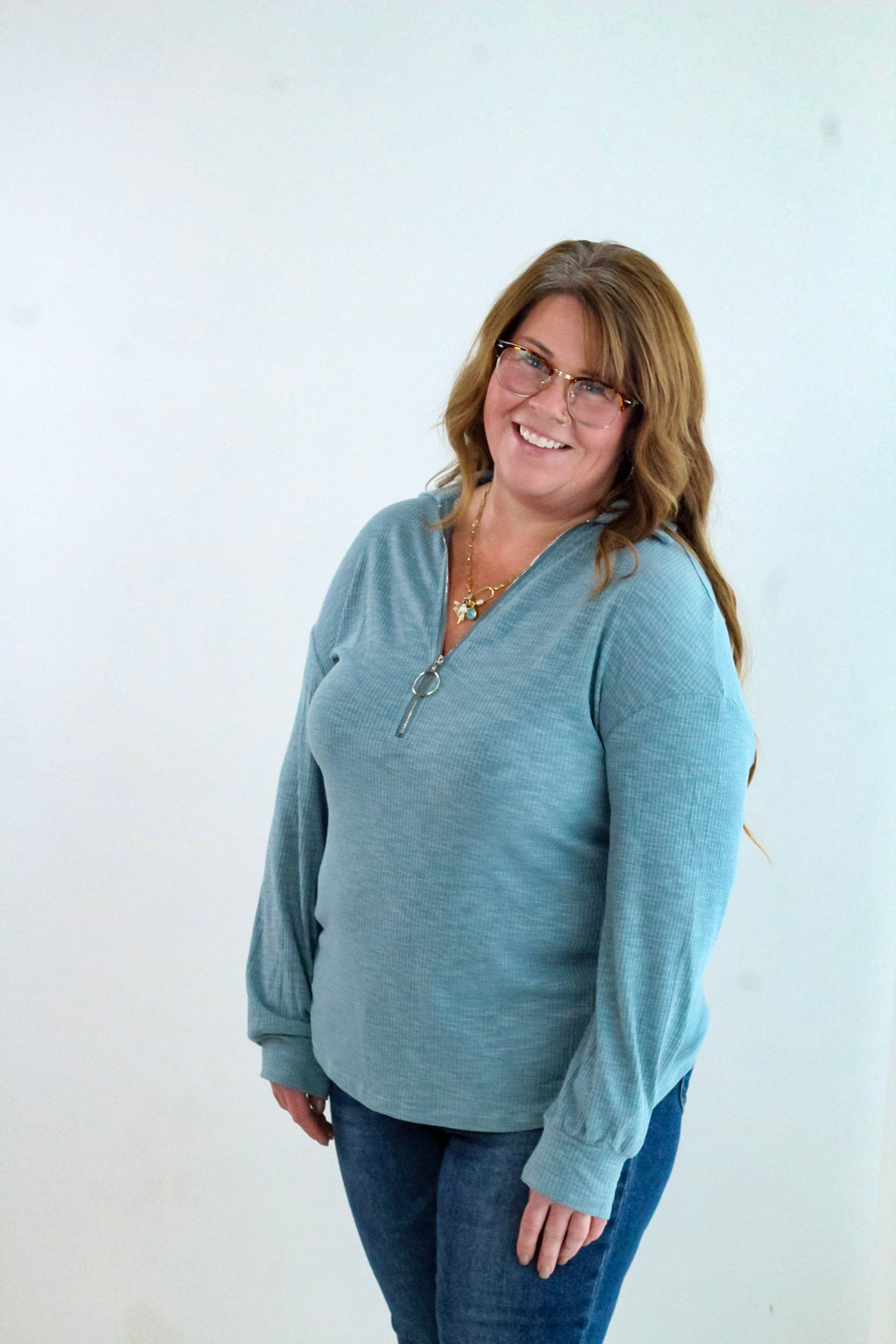 Solid Knit Lapel Half Zip Long Sleeve Pullover