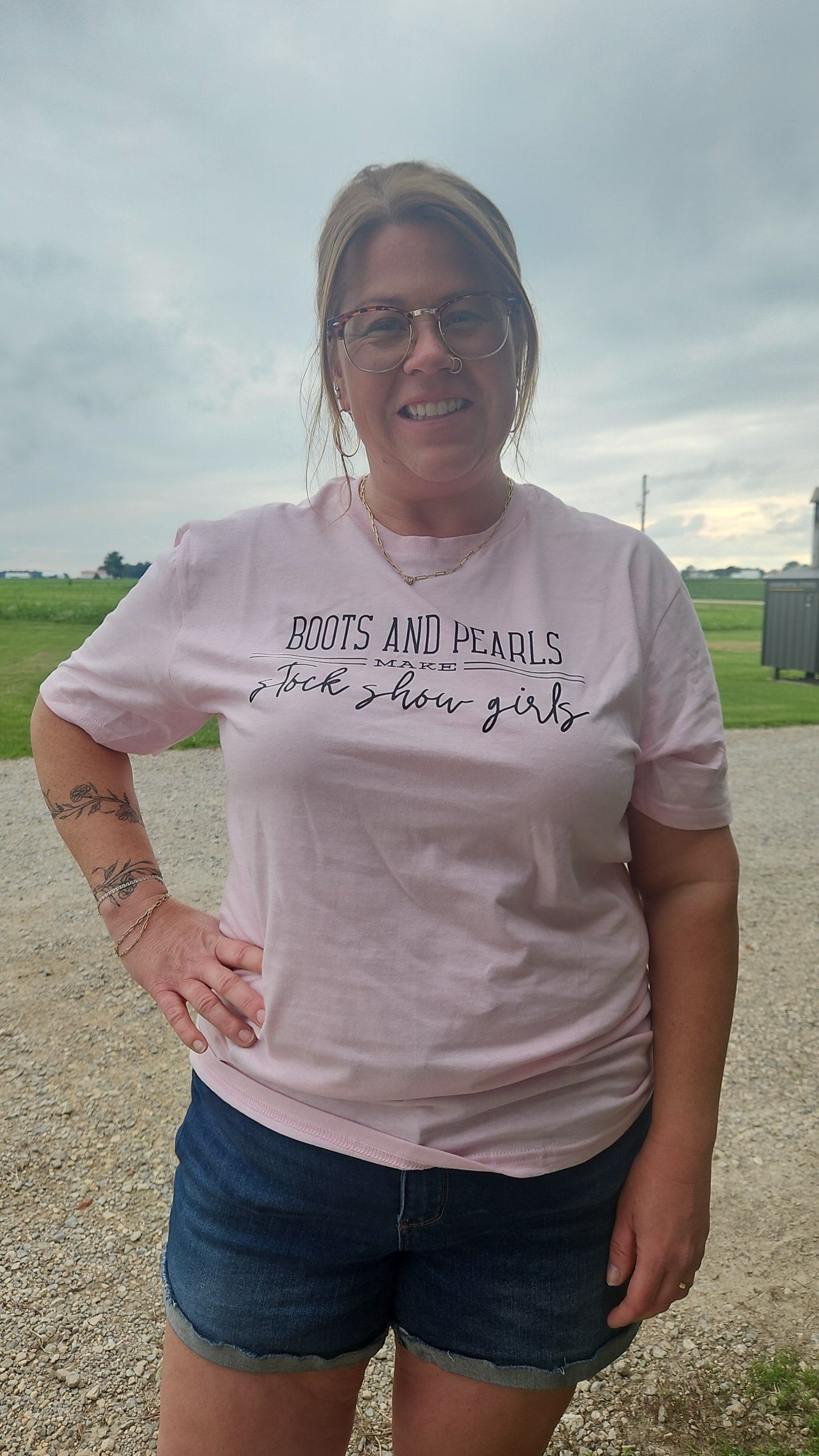 Boots & Pearls- Stock Show Girls Tee
