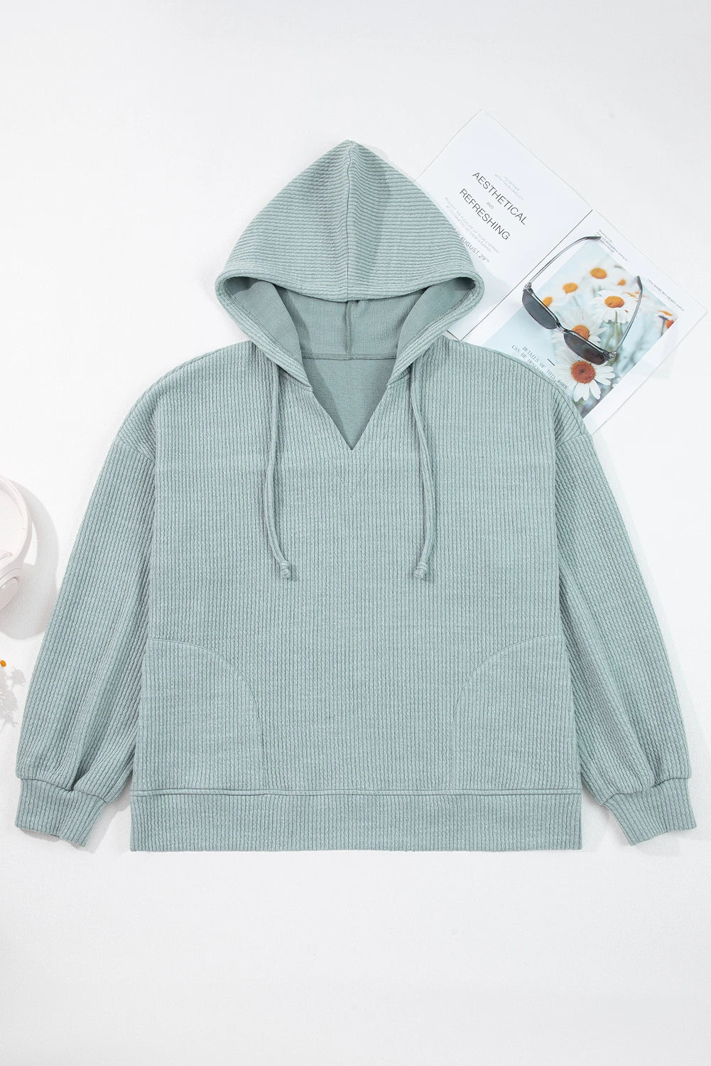 Aqua Ribbed Hoodie