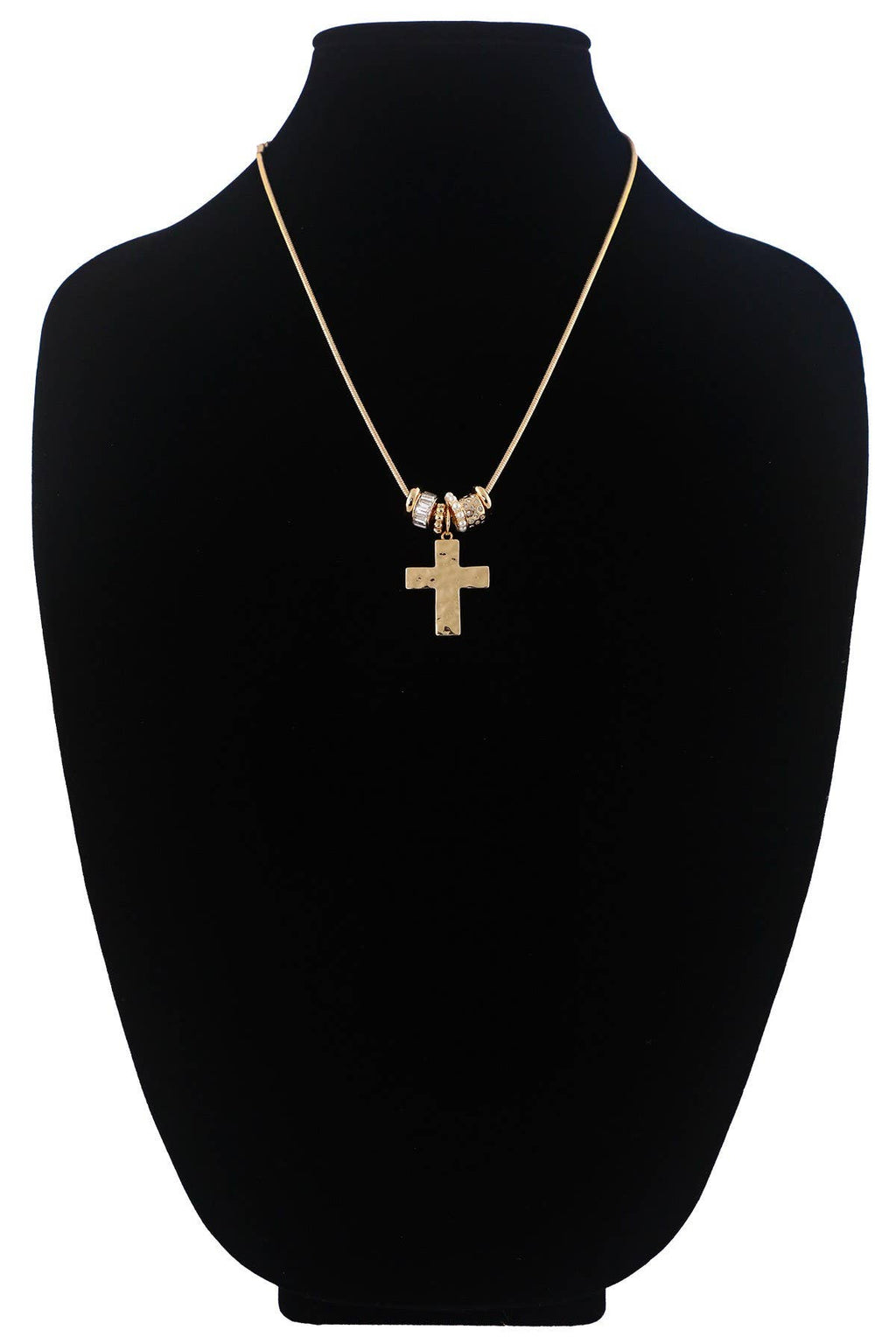 Hammered Cross & Beaded Charm Necklace