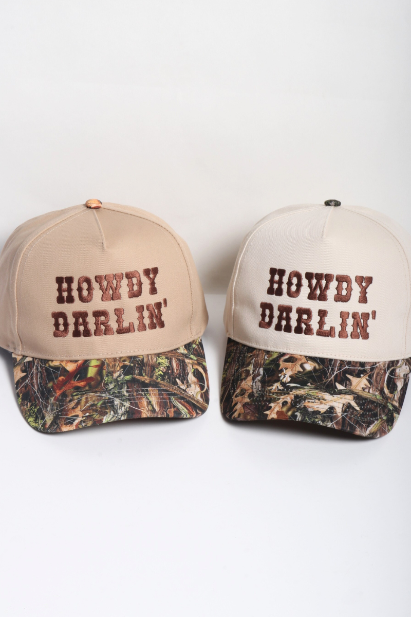 Western HOWDY DARLIN' Embroidered Camo Print Two Tone Cap