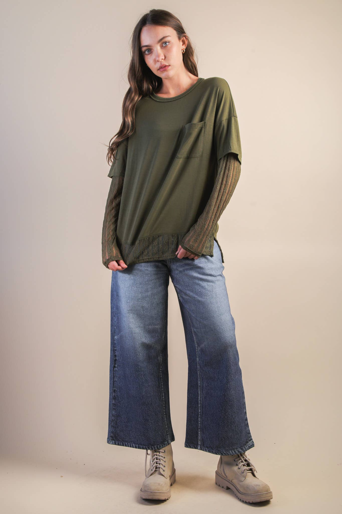 Oversized Casual Knit Top W/ Lace