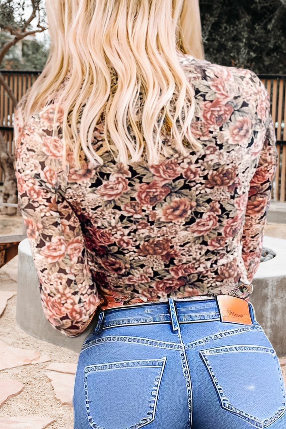 Floral Print Mesh Mock Neck