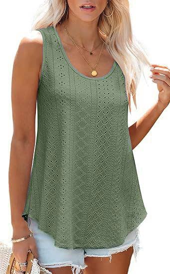 Eyelet basic loose overfit cozy summer tank top