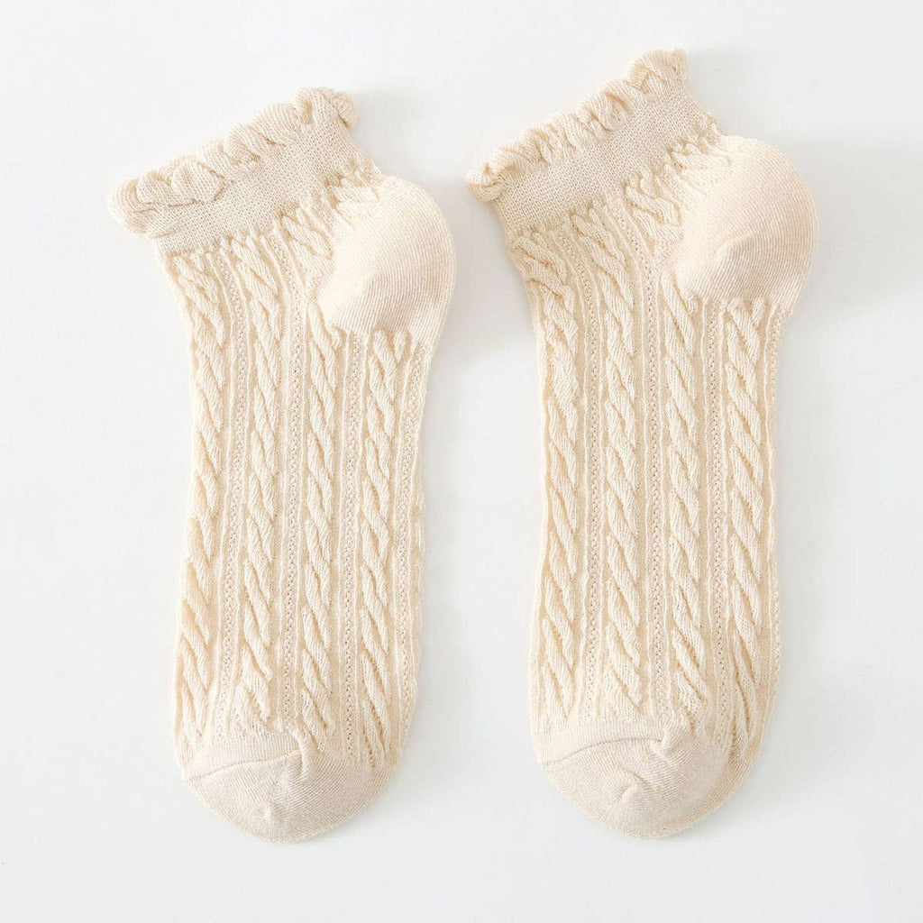 Mesh Retro Twist Ruffle Ankle Socks for Womens
