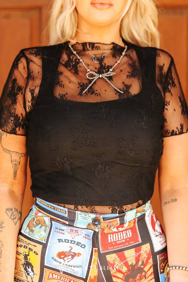 Plus Size Black Mesh Short Sleeve Stretch Top