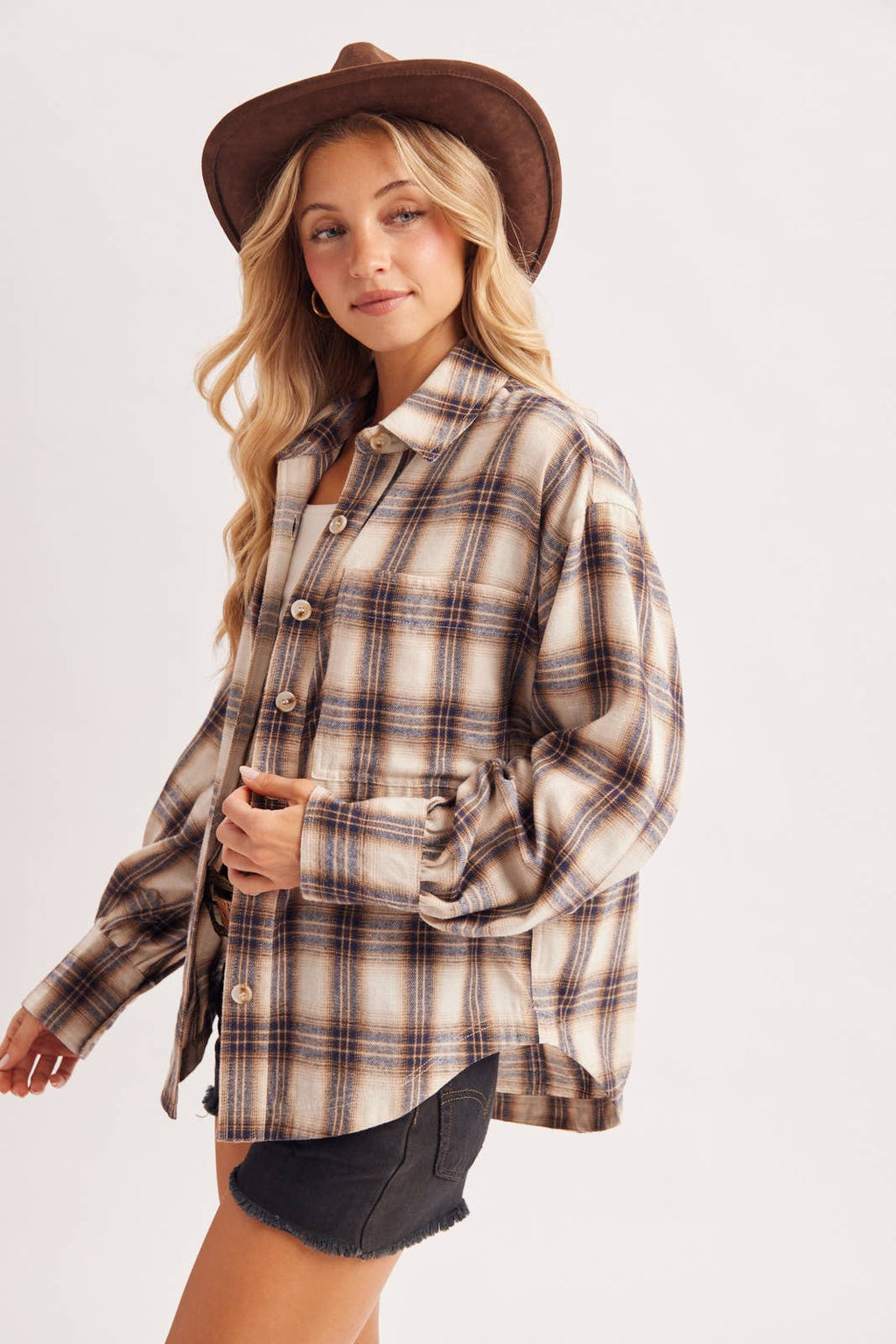 BUTTON DOWN FLANNEL PLAID SHIRT TOP