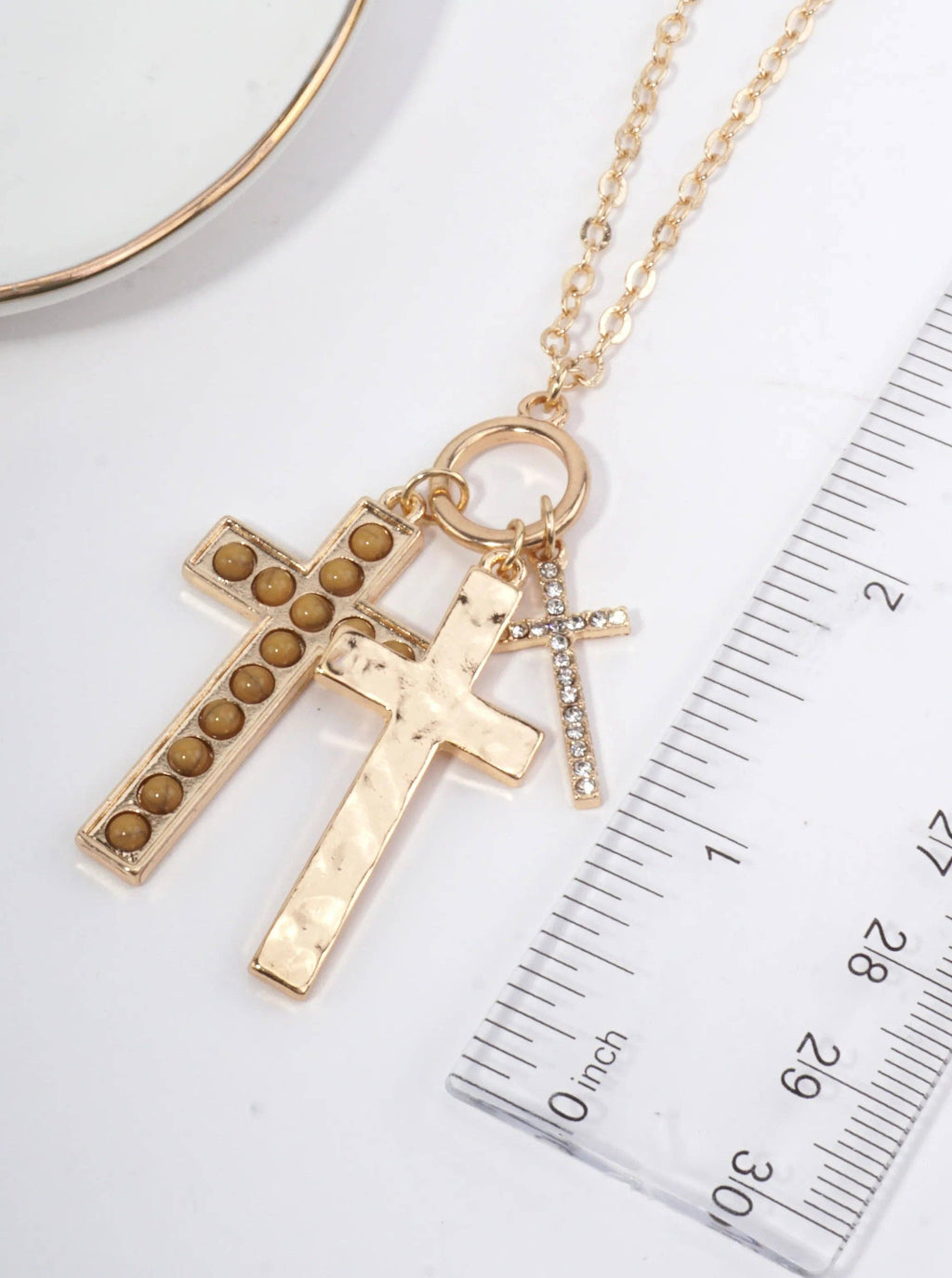 Cross Charm Hammered Pendant Necklace