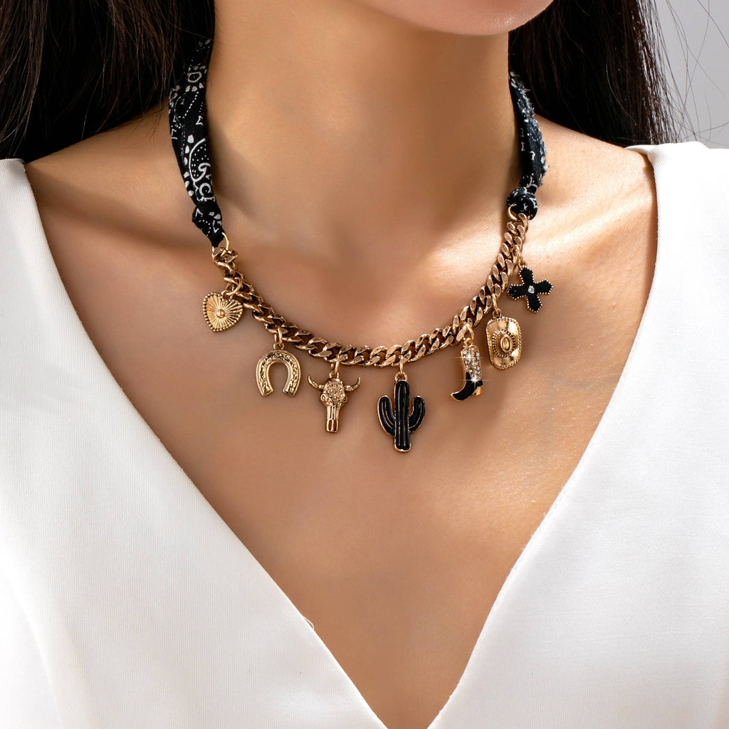 CHARM ANIMAL SCARF NECKLACE-WESTERN CROSS BOOT HAT