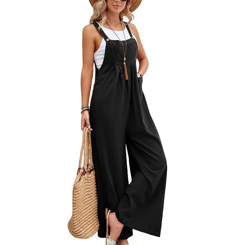 Solid Color Casual Bib Trousers