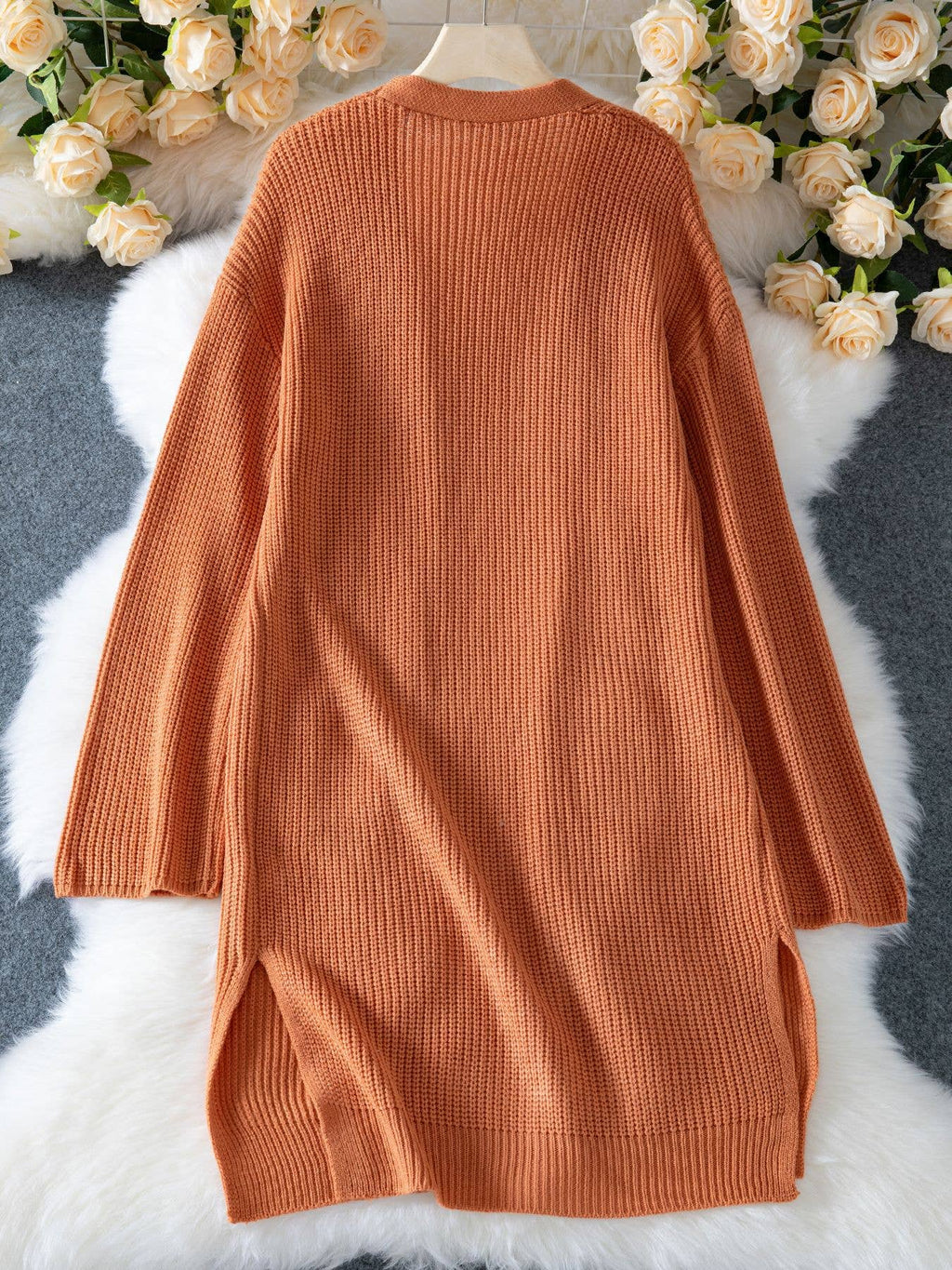 Solid-color casual loose knitted cardigan