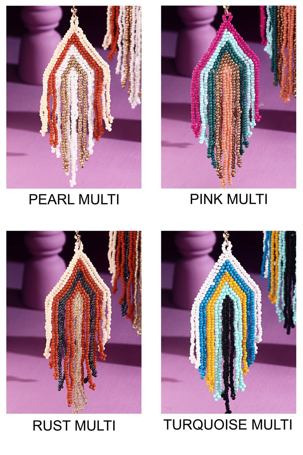 Seed bead Triangle Fringe Stripe Drop Earring