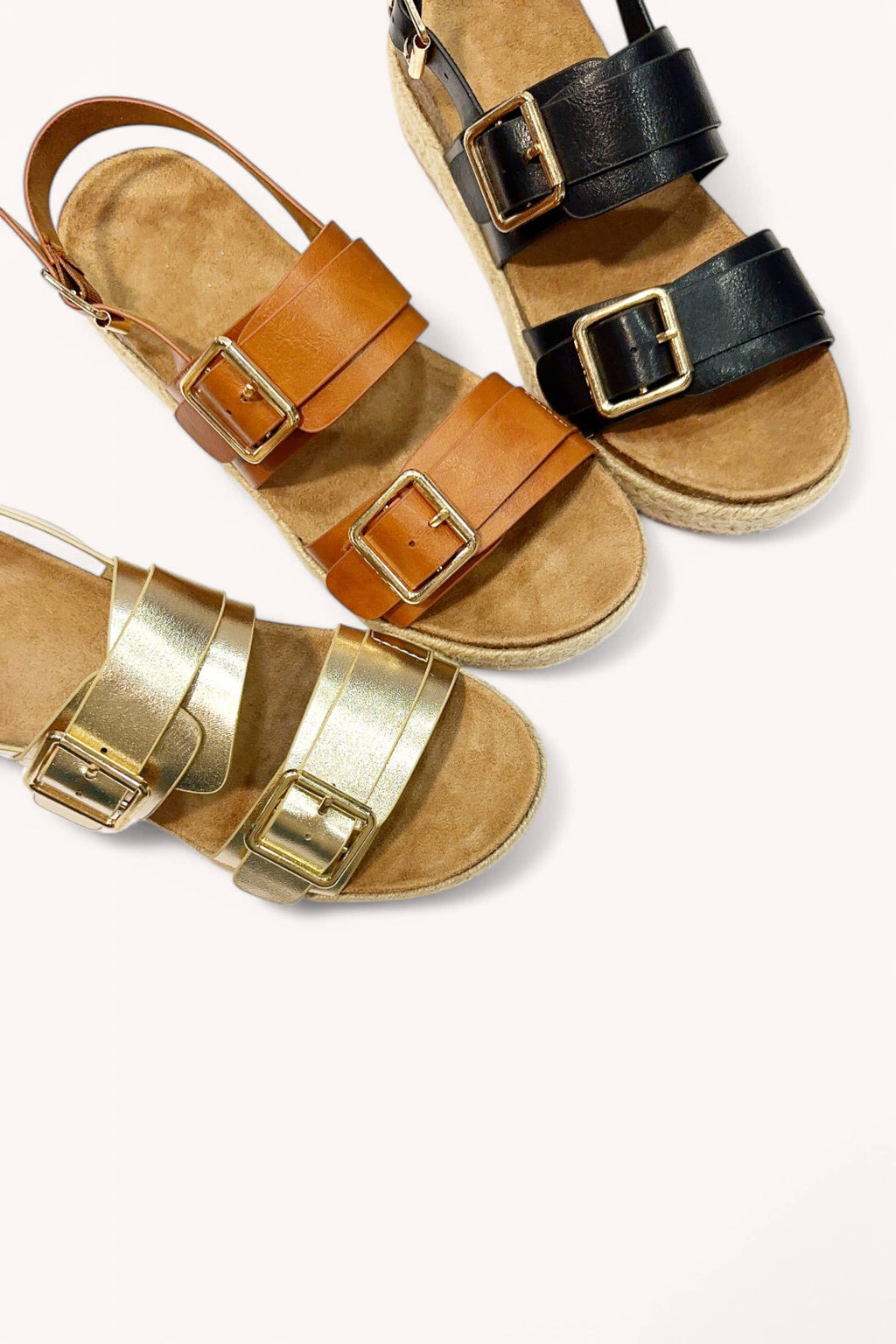 Double Buckle Strap Espadrilles Platform Sandals