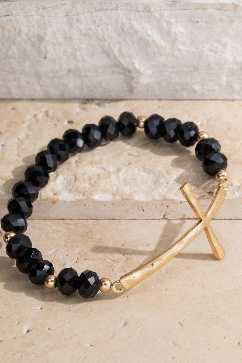 Hammered Metal Cross Bracelet