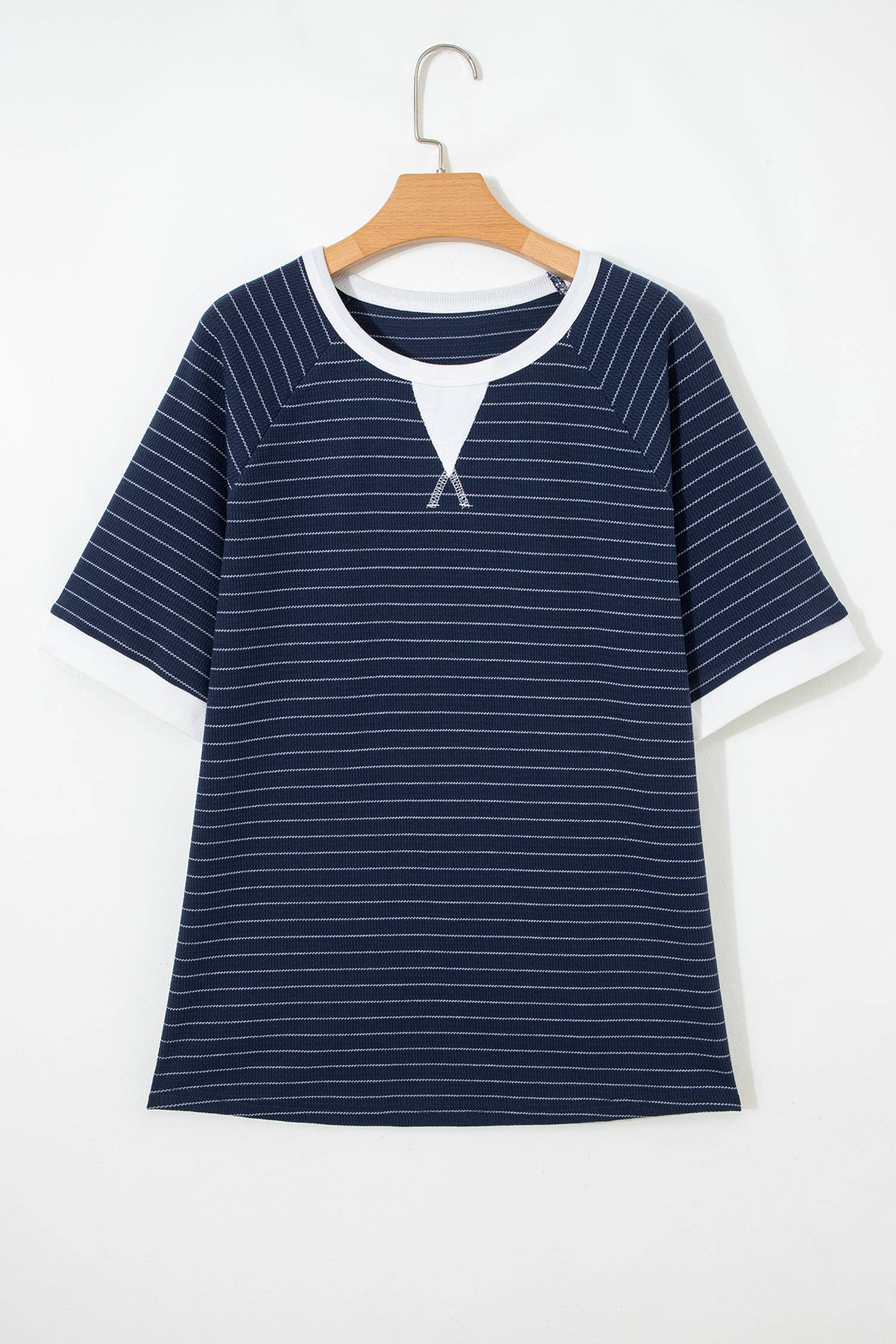 Stripe Contrast Trim Plus Size Ribbed T Shirt