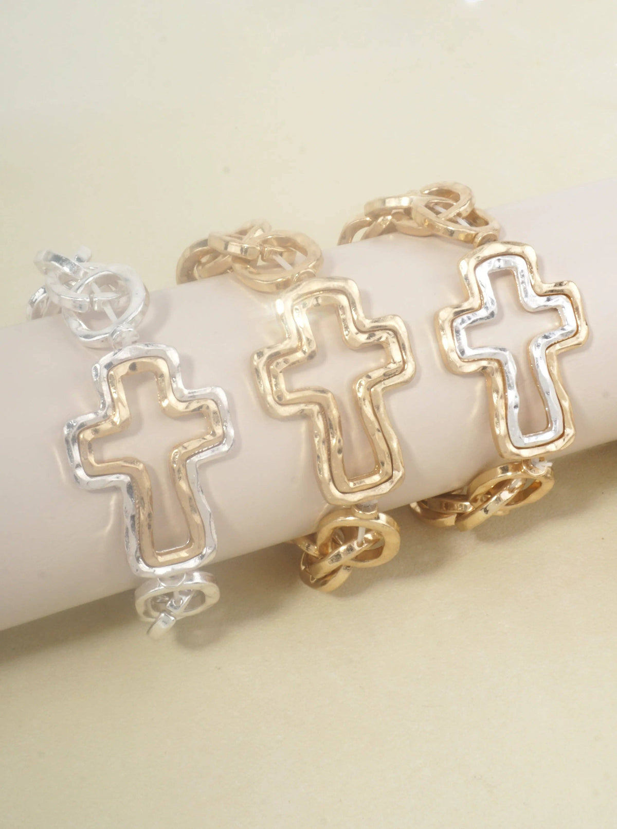 Hammered Cross Stretch Bracelet