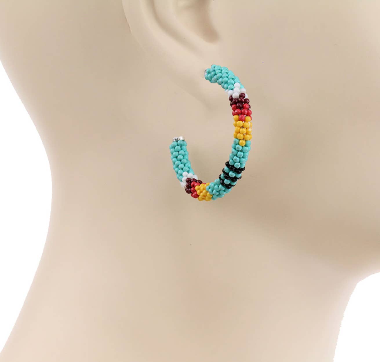 Western Aztec Seed Bead Hoop Earrings