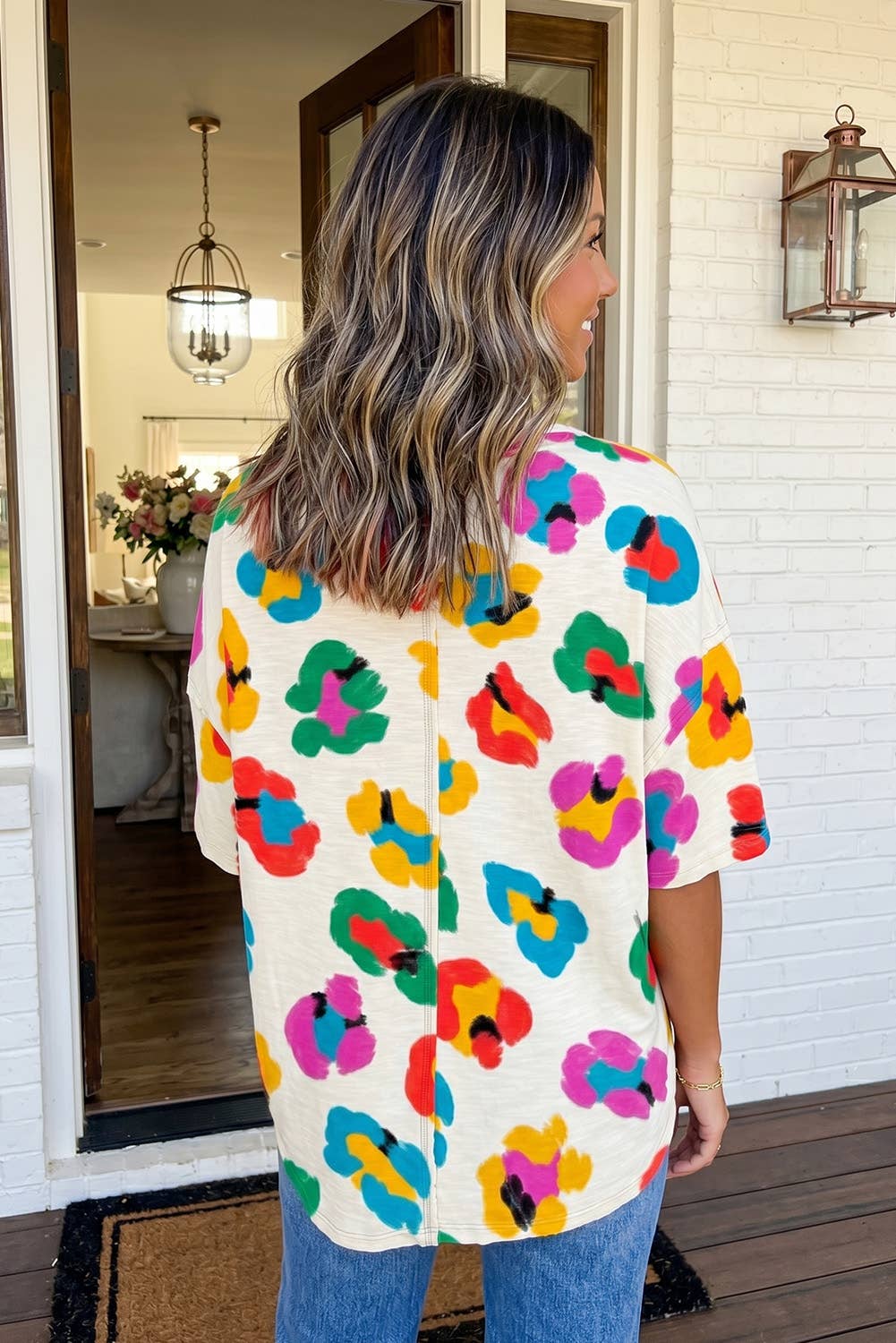 Leopard Drop Shoulder Oversize Tee